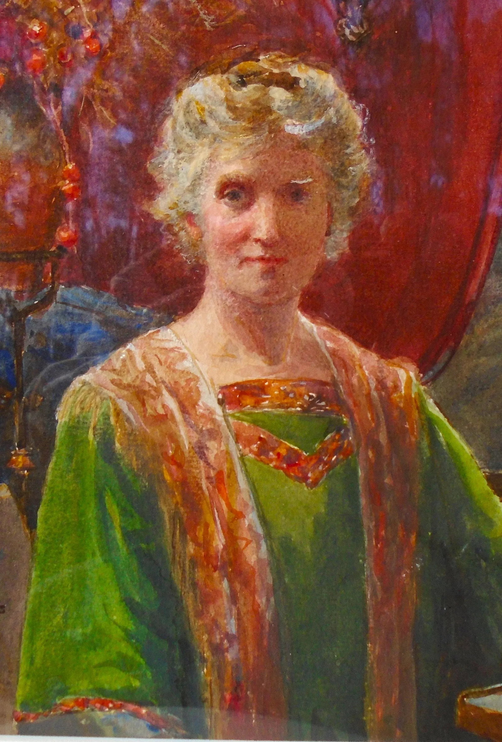 "Self Portrait - 1918" Original Pre-Raphael Style Portrait Watercolor Painting, Framed - 3