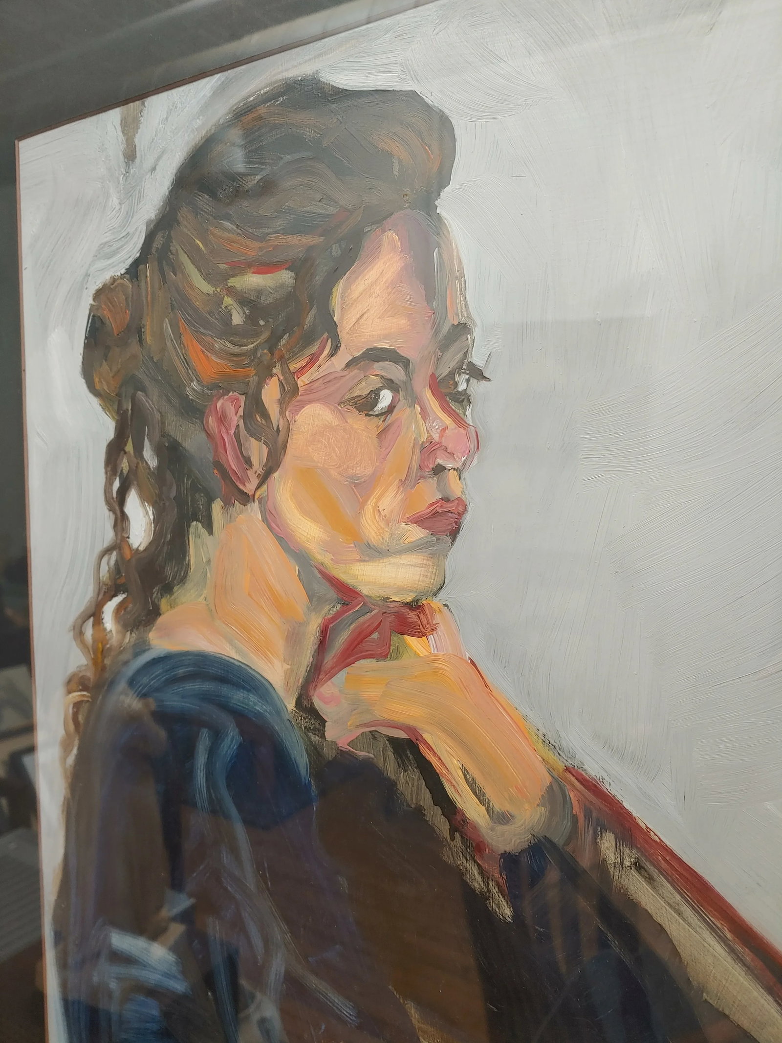 1990s Modern Signed Expressionist Female Portrait Painting, Framed - 2