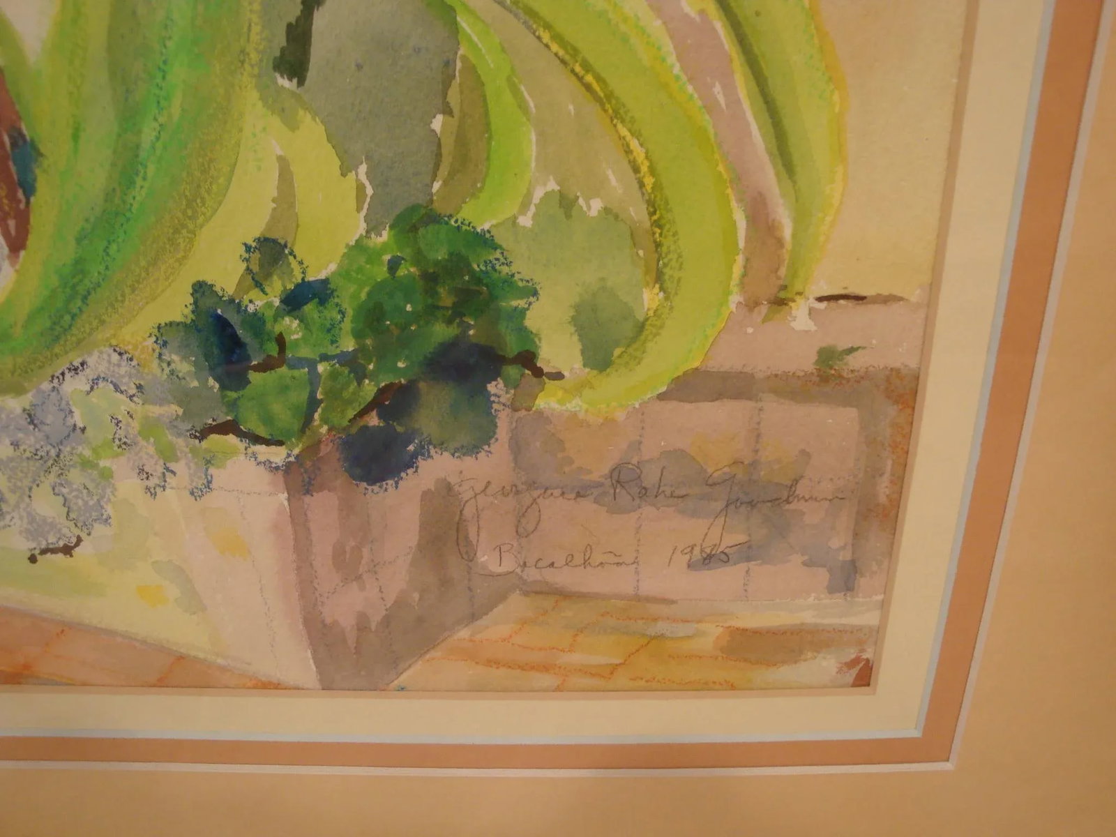 1980s Tropical Floral Watercolor Painting Garden Landscape - 2