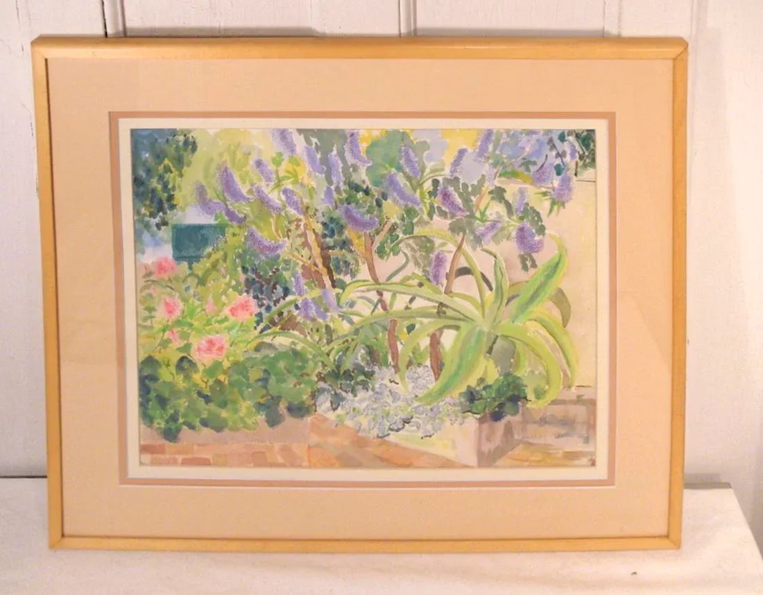 1980s Tropical Floral Watercolor Painting Garden Landscape - 6