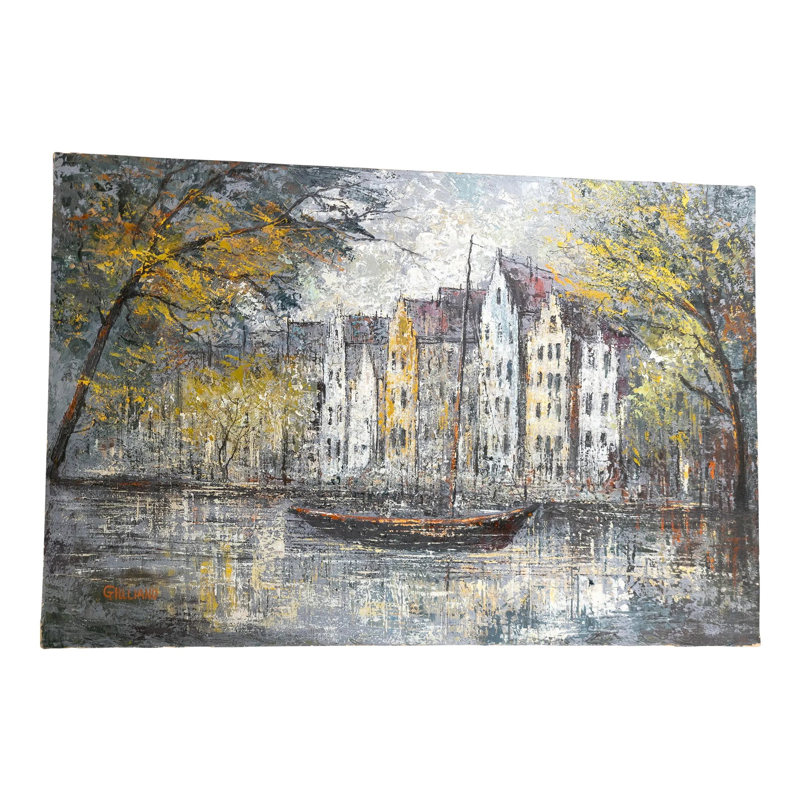 1970's Vintage Abstract Impressionist Cityscape Landscape Painting (1 of 9)