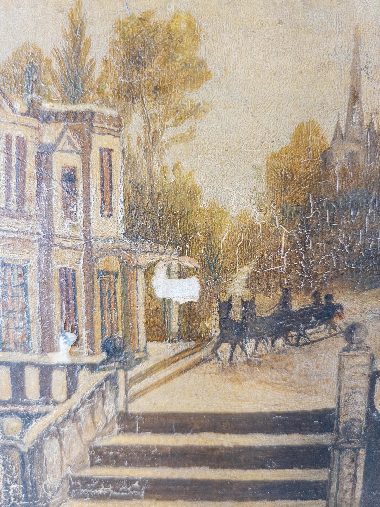 19th Century Folk Art Americana Oil Painting on Wood of Snowy Landscape - 4