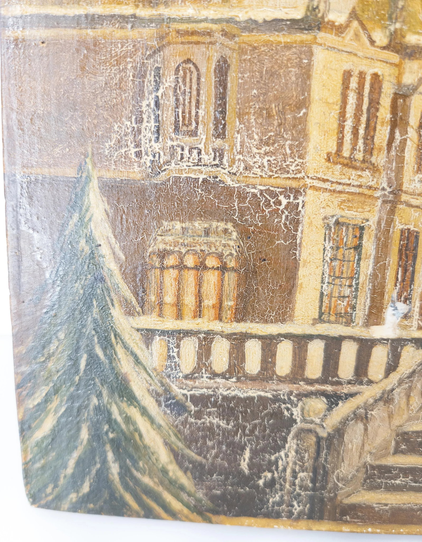 19th Century Folk Art Americana Oil Painting on Wood of Snowy Landscape - 5