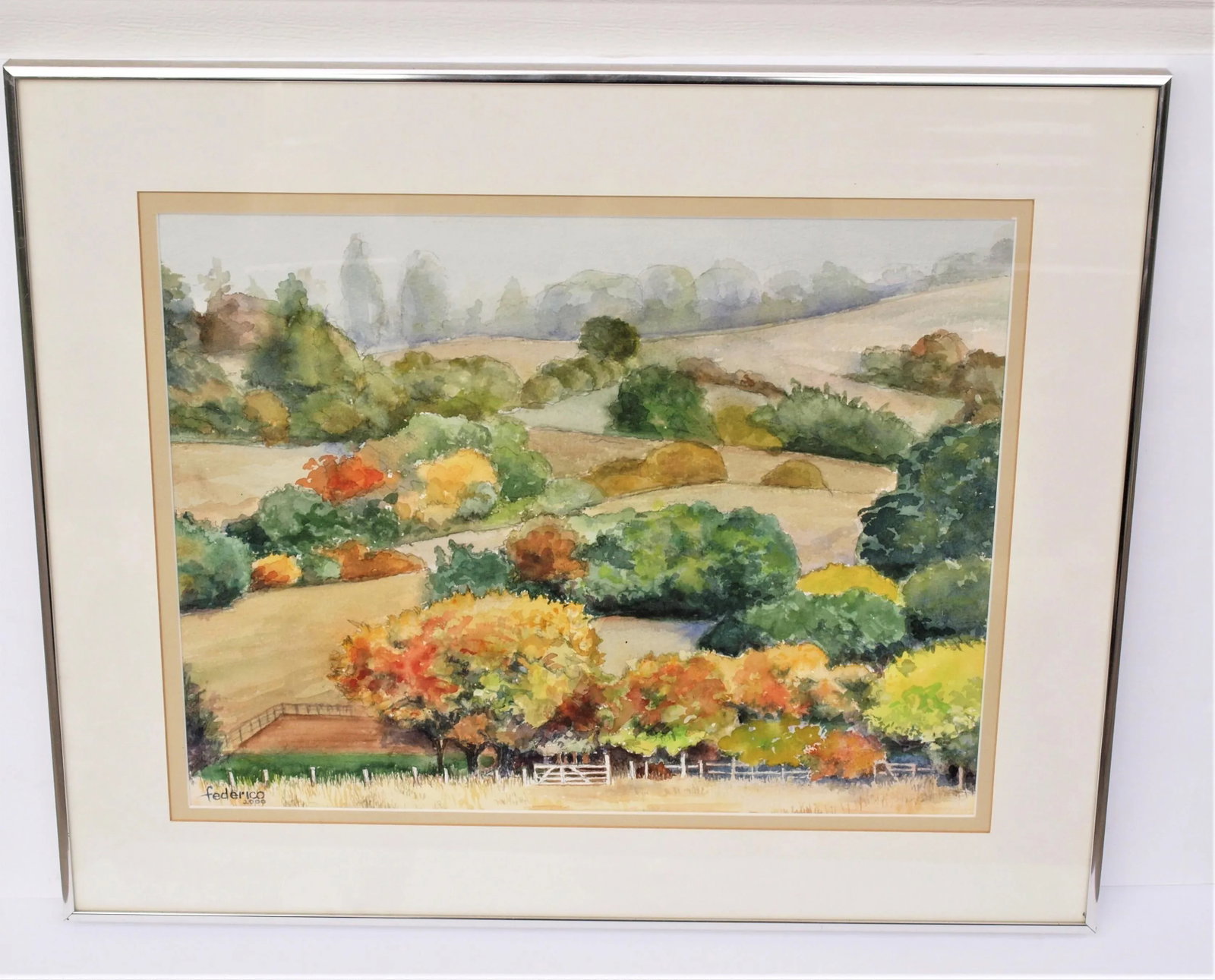 Framed Pastural Watercolor by California Artist Harry Frederico - 6