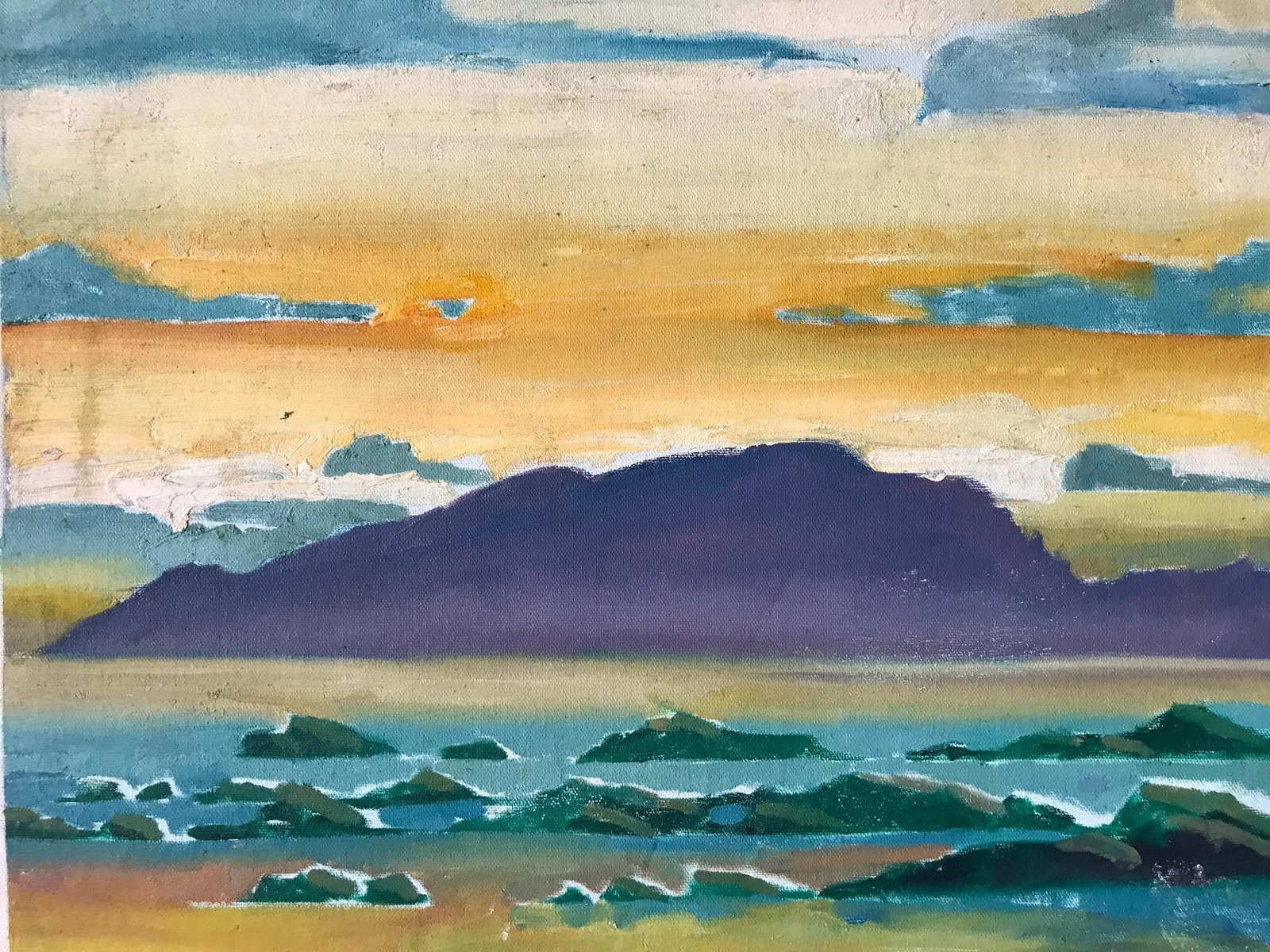 Waves Against a Yellow Sky - Original Oil Painting by David Beynon Pena - 2