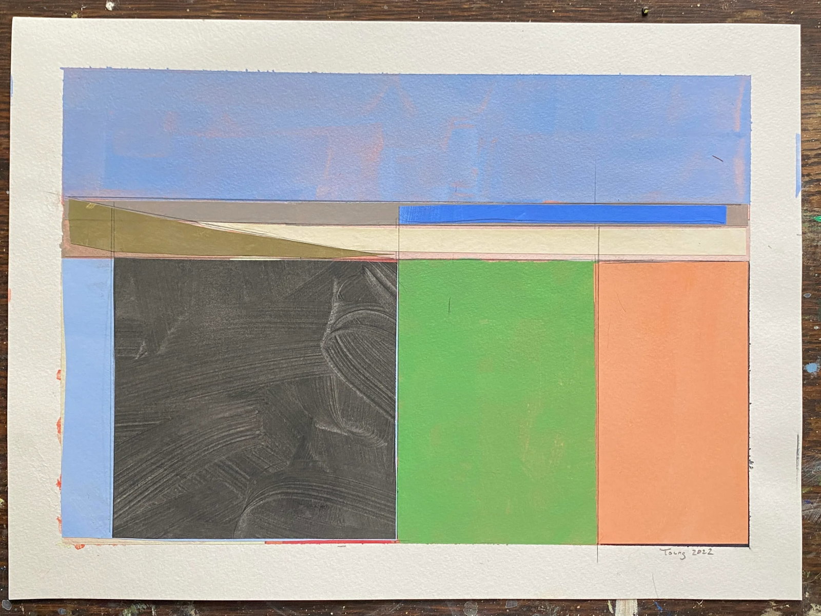 "Lake Series (On Paper)" Contemporary Original Abstract Landscape Acrylic Painting by Bryan Young - 4