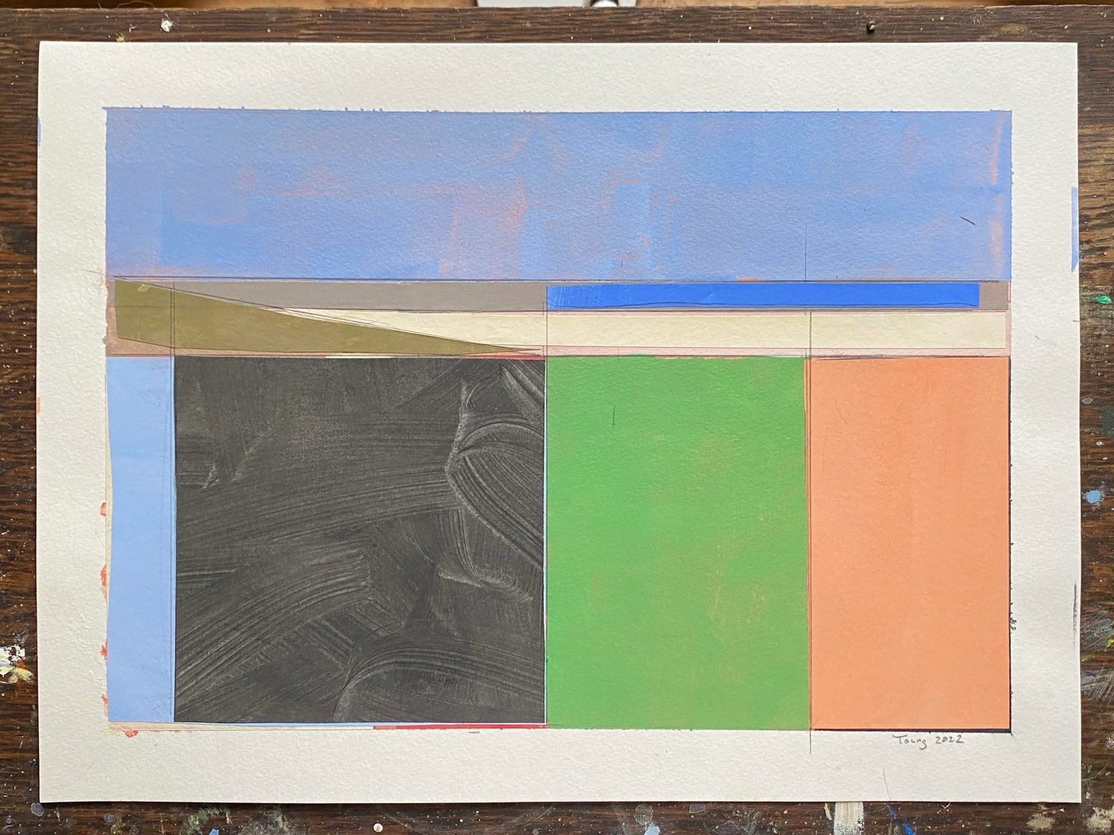 "Lake Series (On Paper)" Contemporary Original Abstract Landscape Acrylic Painting by Bryan Young - 6
