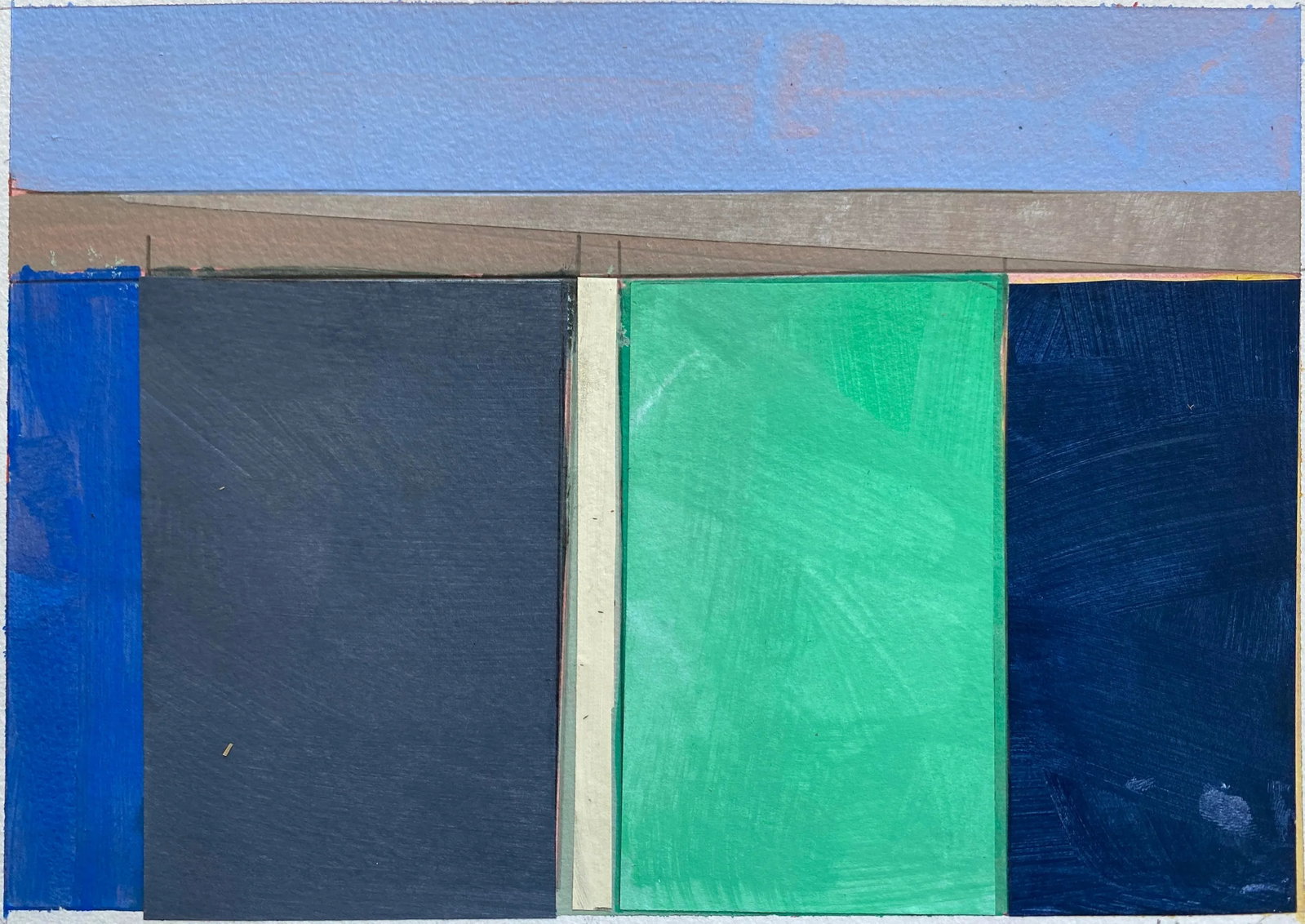 "Lake Series" Contemporary Original Abstract Landscape Acrylic Painting by Bryan Young: Mid Century Modern abstract painting/collage Lake Series 12x9 inches. Image size is 10x7 inches. A white border is left to allow for framing. This project represents my inquiry into contemporary art i