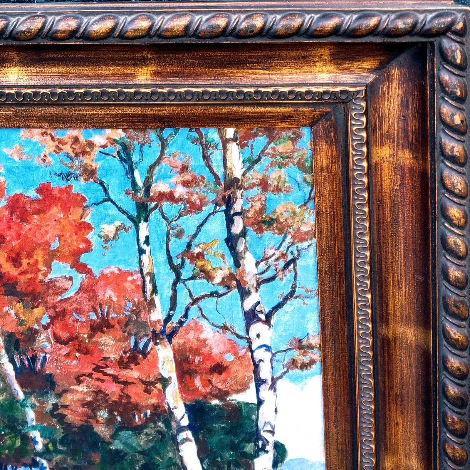 Signed Expressionist Framed Oil Painting Depicting Fall Country Brook in Vivid Colors Circa 1970s - 3