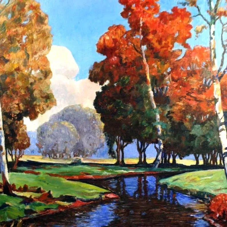 Signed Expressionist Framed Oil Painting Depicting Fall Country Brook in Vivid Colors Circa 1970s - 8