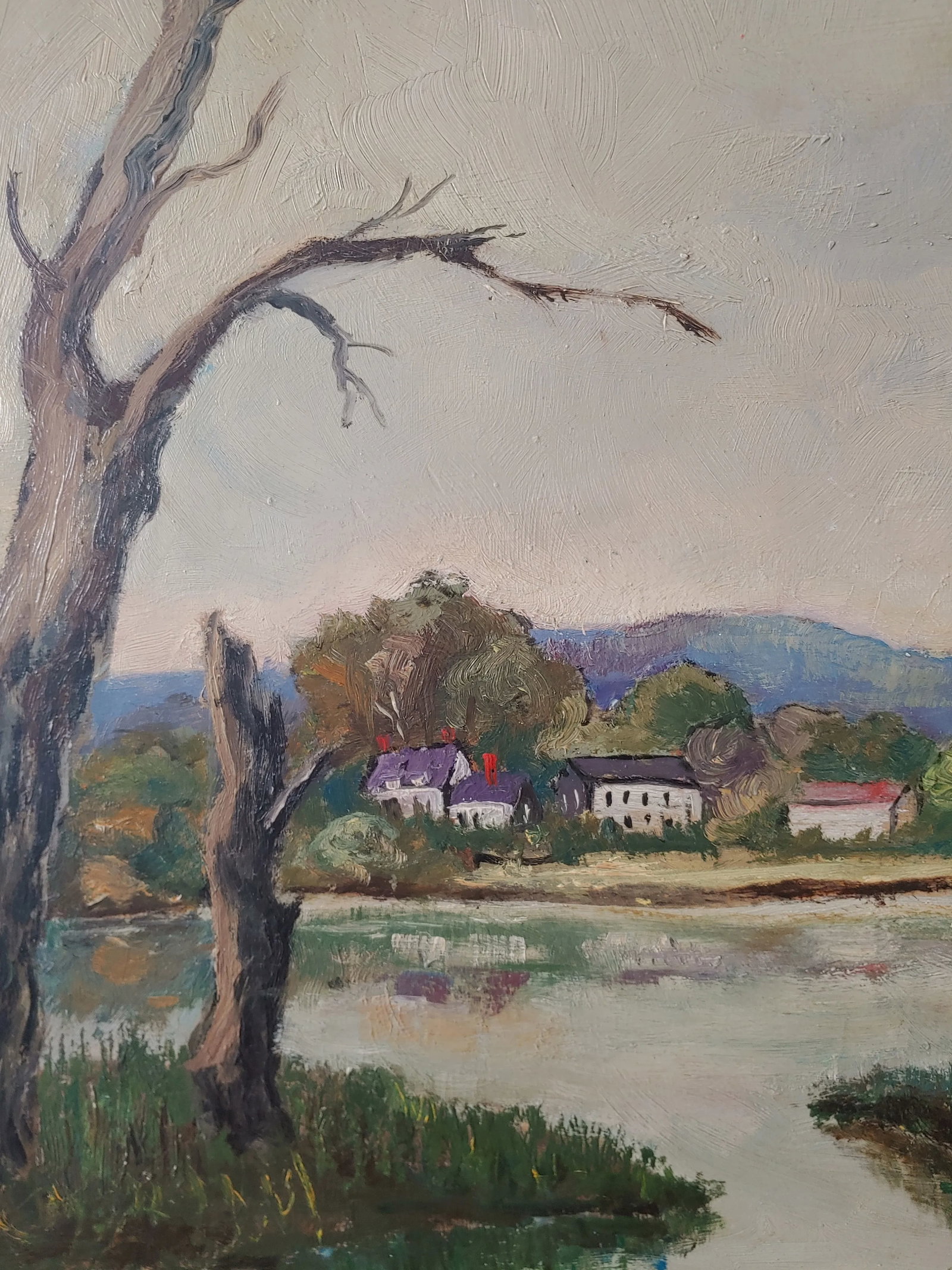 1947 Impressionist Signed Landscape Oil on Board Painting, Framed - 2