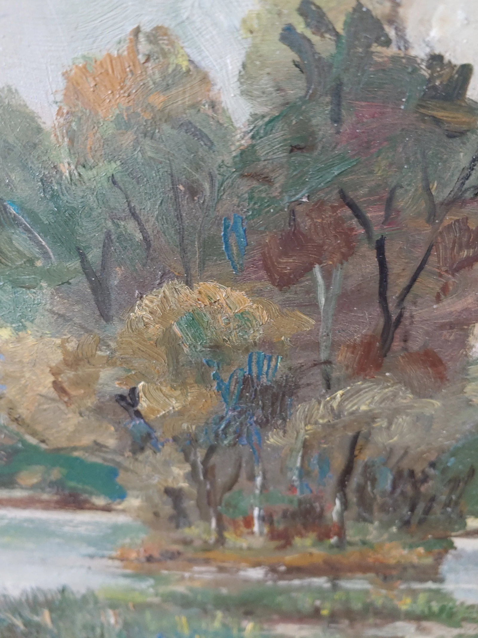 1947 Impressionist Signed Landscape Oil on Board Painting, Framed - 3