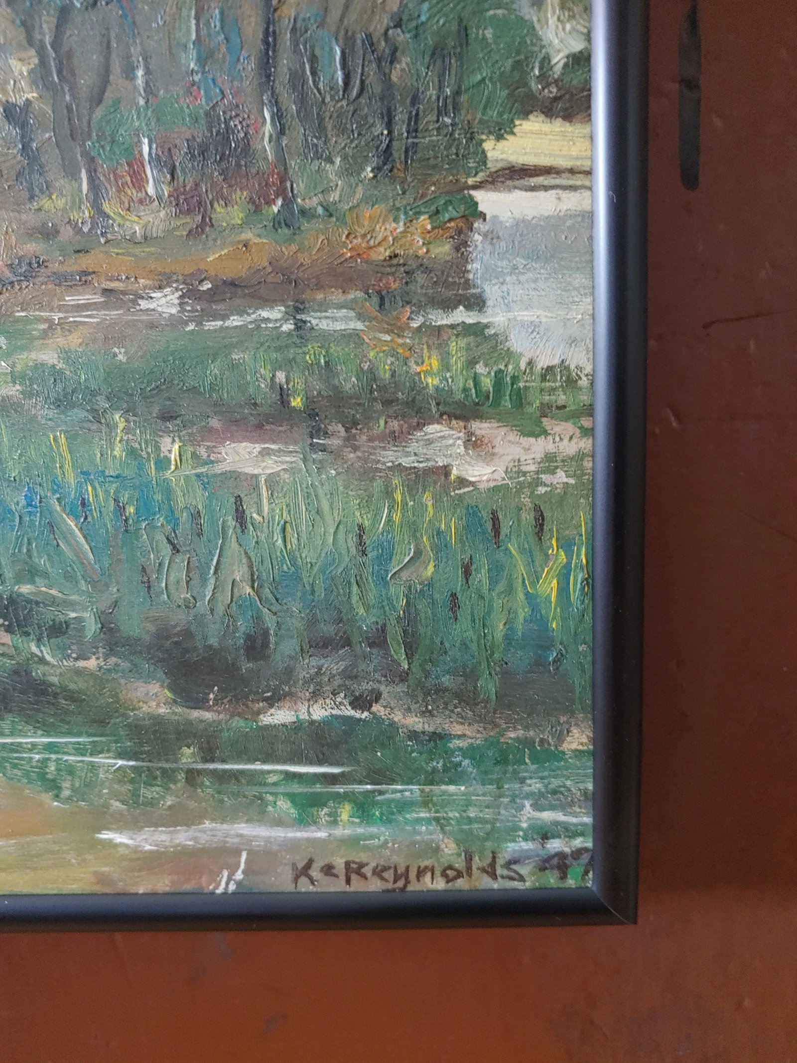 1947 Impressionist Signed Landscape Oil on Board Painting, Framed - 4