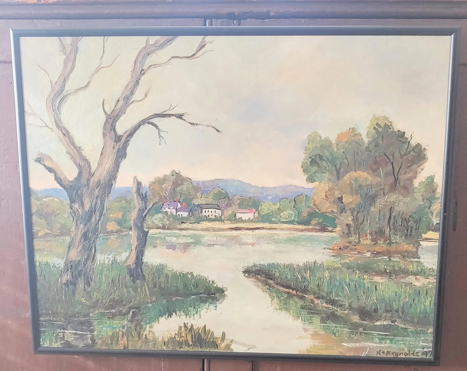 1947 Impressionist Signed Landscape Oil on Board Painting, Framed - 6