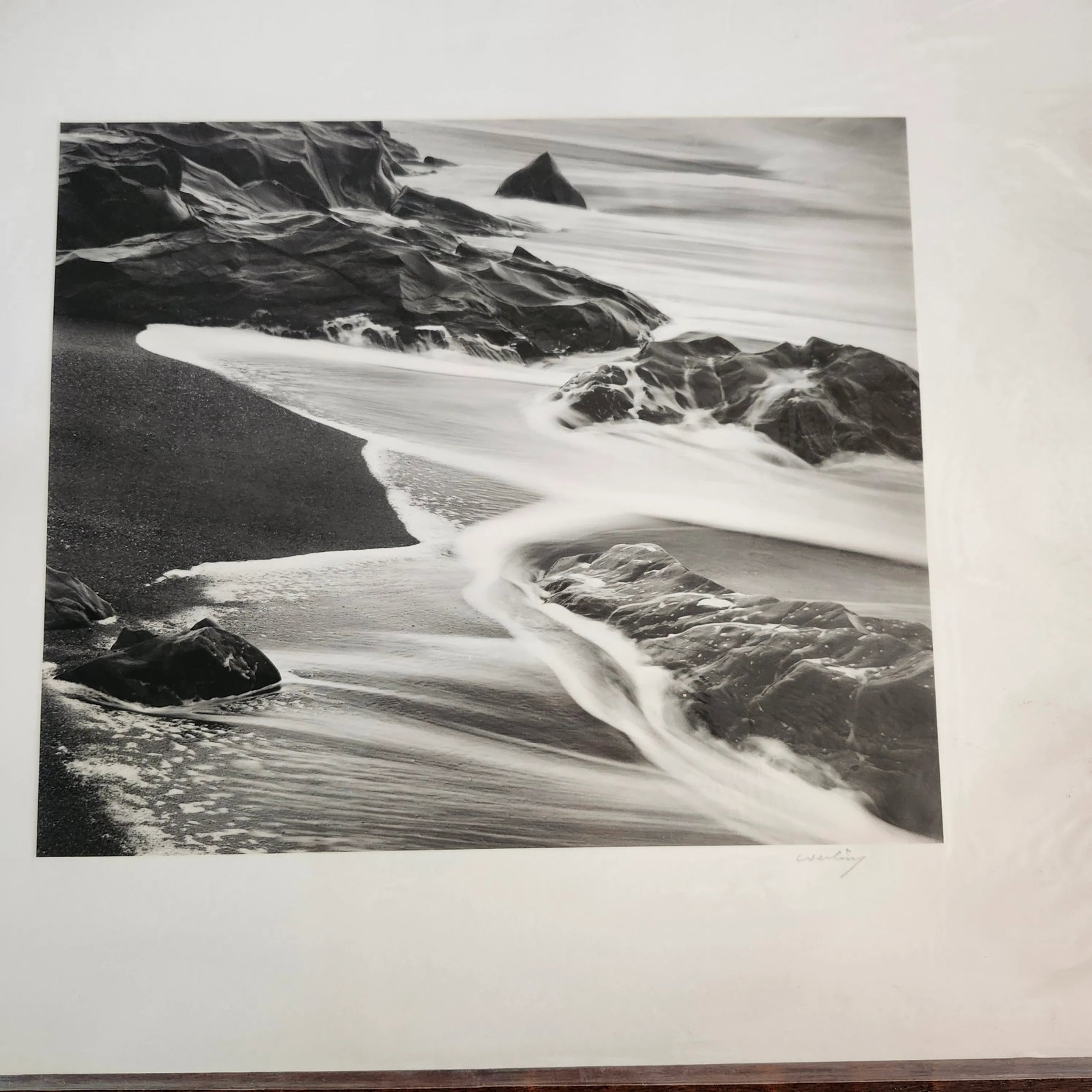 Robert Werling Original Photograph Black and White Moonstone Beach Ocean Signed - 2
