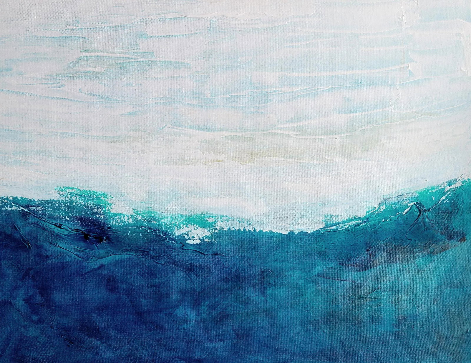 "Coastal Ripples" Contemporary Original Abstract Seascape Acrylic Painting by KR Moehr: COASTAL RIPPLES is a coastal-inspired abstract of water/waves, sky/clouds. Impasto and applied texture; created with acrylics on stretched canvas. Ready to hang or frame (lightweight canvas sides