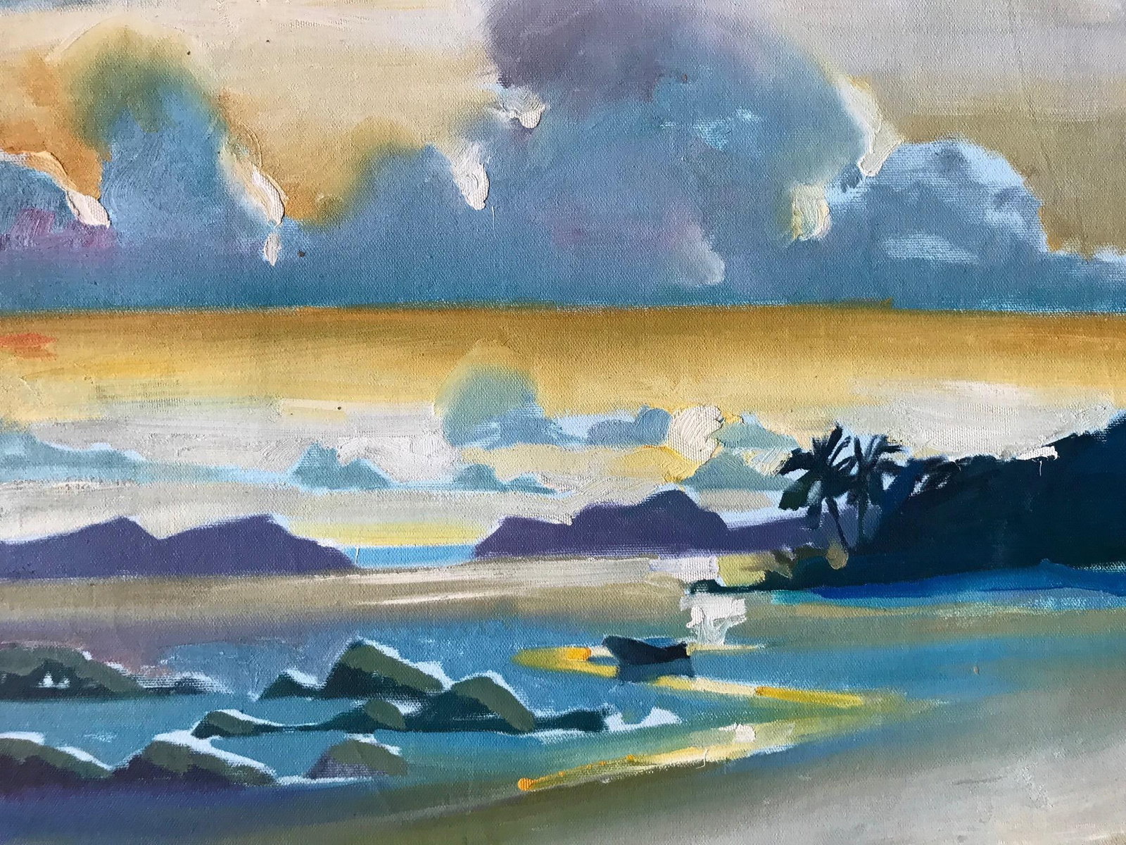 Costa Rican Sunset: Original Oil Painting by David Beynon Pena: Step into a world of serenity and natural beauty with this captivating original oil painting by acclaimed artist David Beynon Pena. In "Costa Rican Sunset," Pena masterfully captures the enchanting