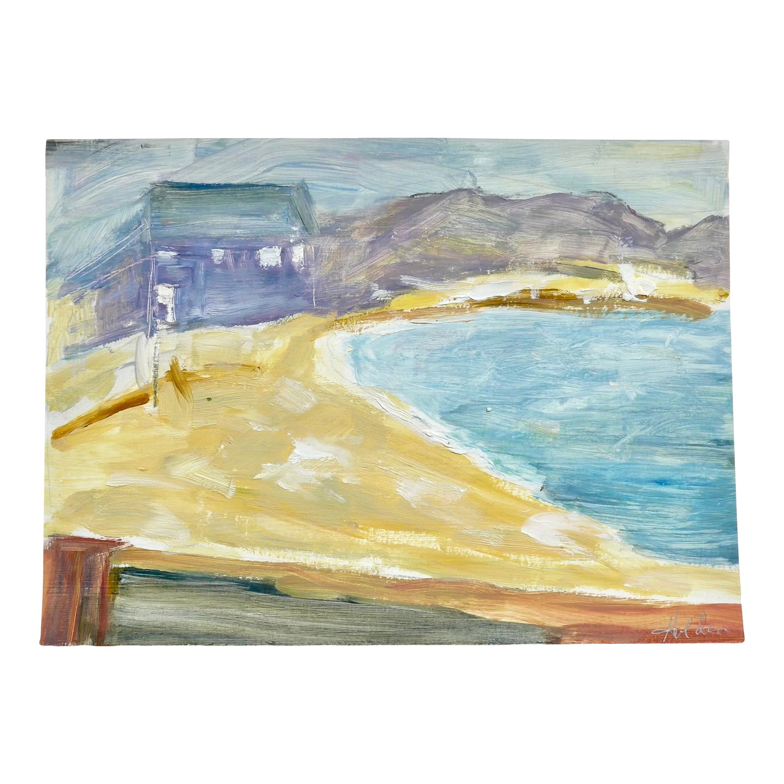 Modern "Summer Beach" Contemporary Painting on Paper: FREE Shipping Price reduced: over 23 people have "liked" this piece, be the one to own it or give it as a gift! Original, unique and contemporary oil painting on paper of a beach and cliffs in