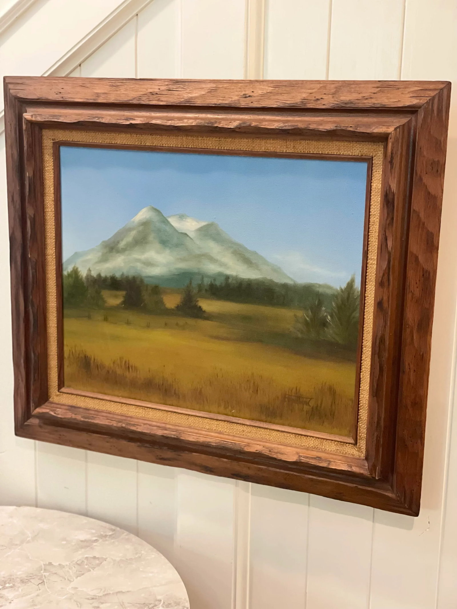 Mid 20th Century Original Signed Painting of a Mountain Range and Field - 10