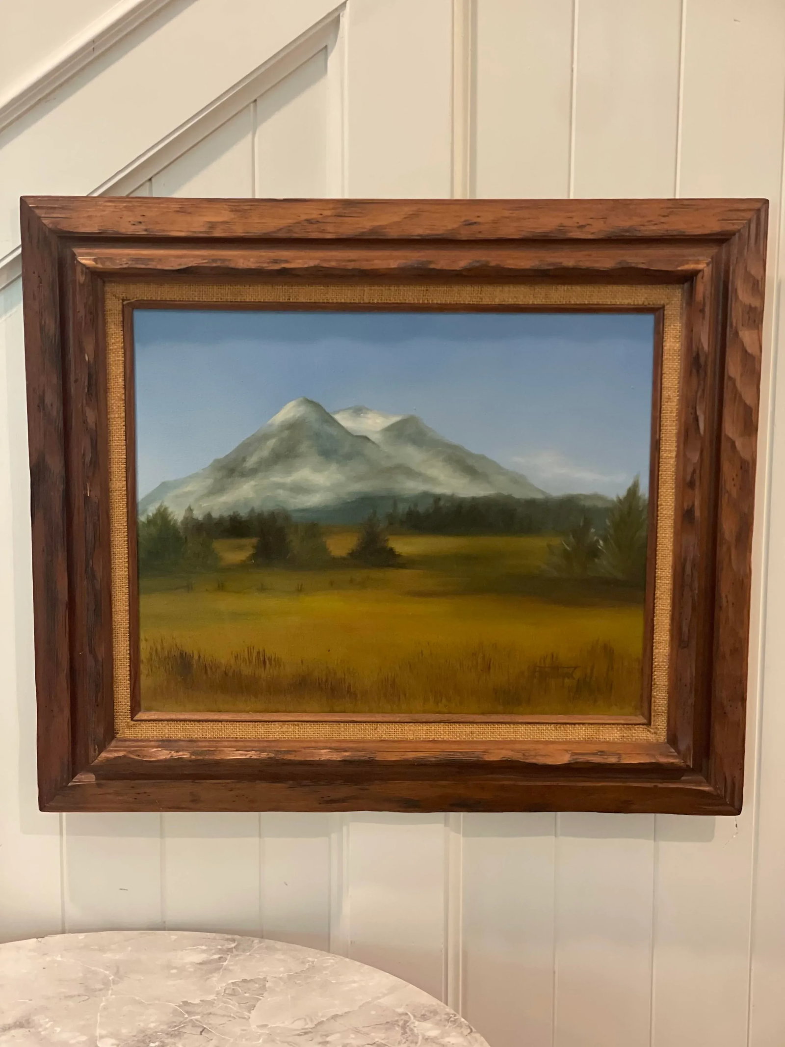 Mid 20th Century Original Signed Painting of a Mountain Range and Field - 12