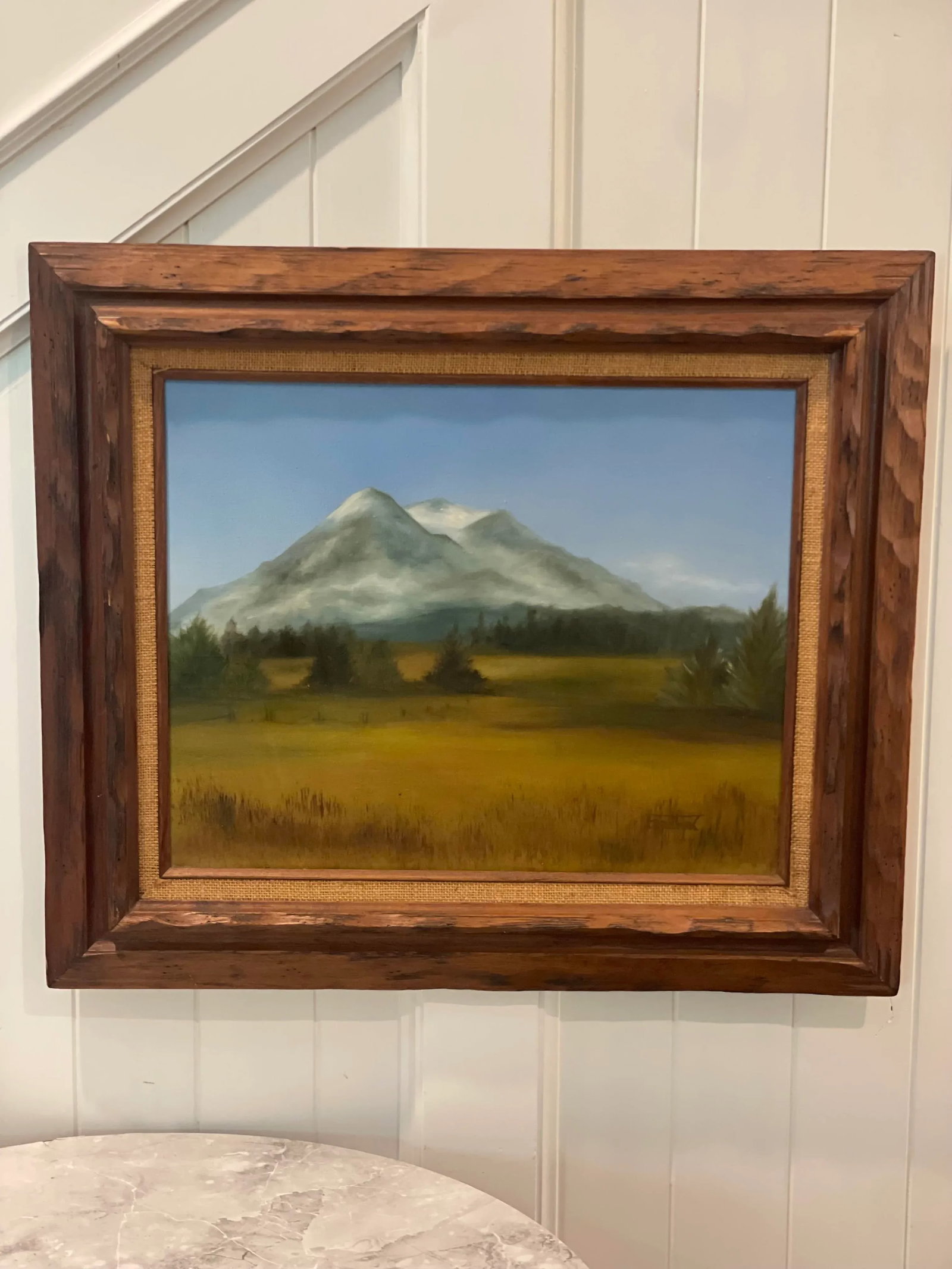 Mid 20th Century Original Signed Painting of a Mountain Range and Field - 13