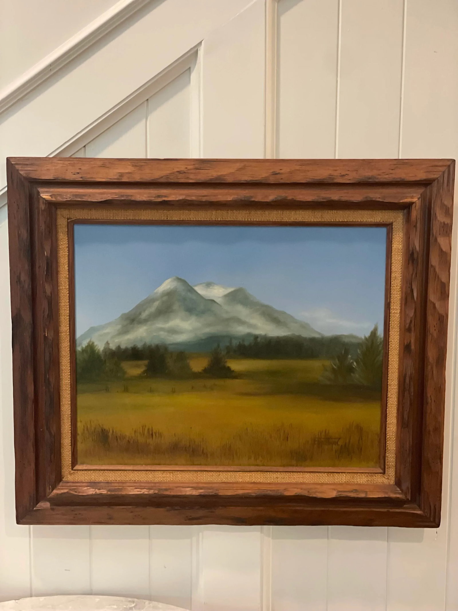 Mid 20th Century Original Signed Painting of a Mountain Range and Field - 2