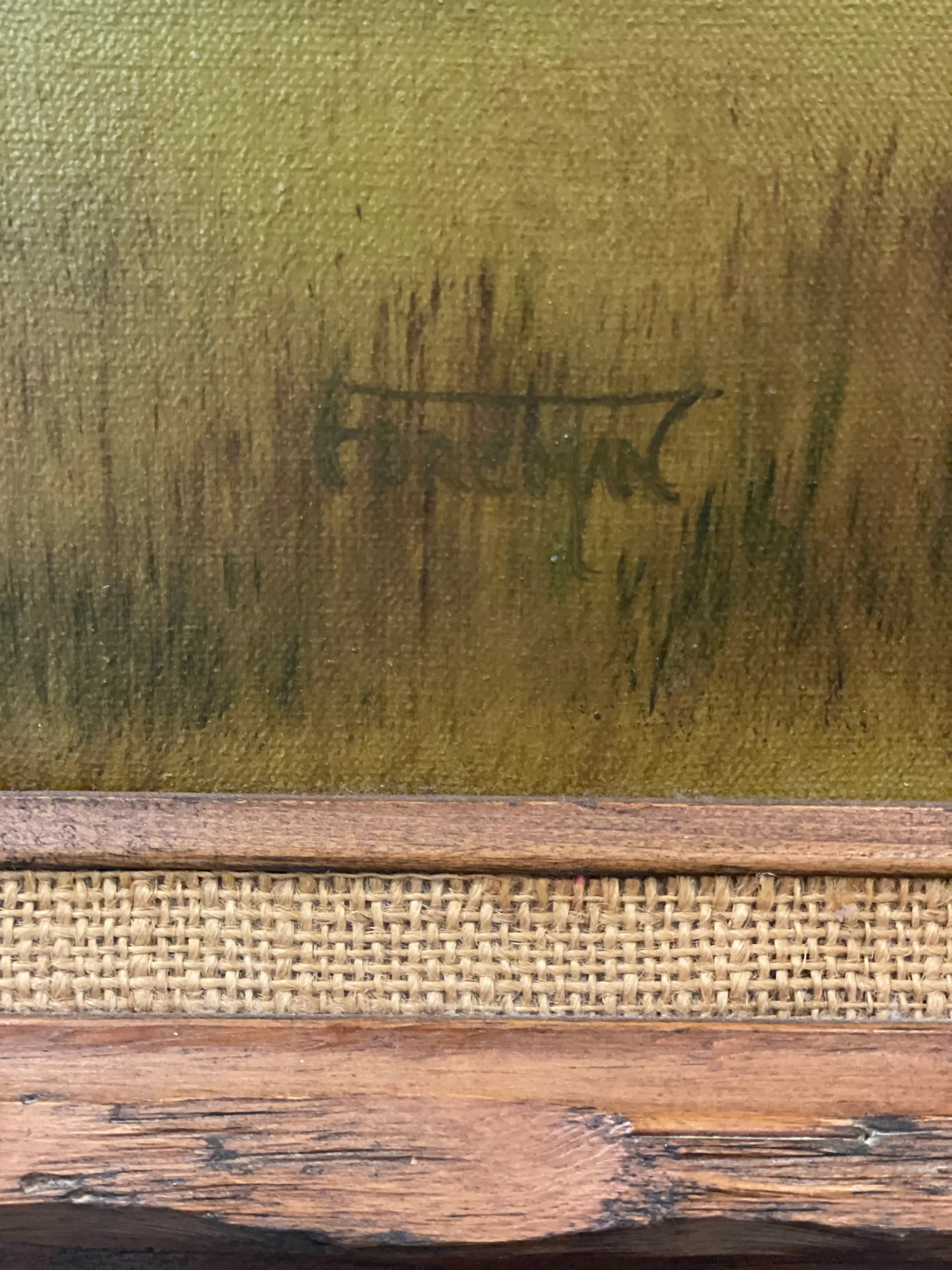 Mid 20th Century Original Signed Painting of a Mountain Range and Field - 3