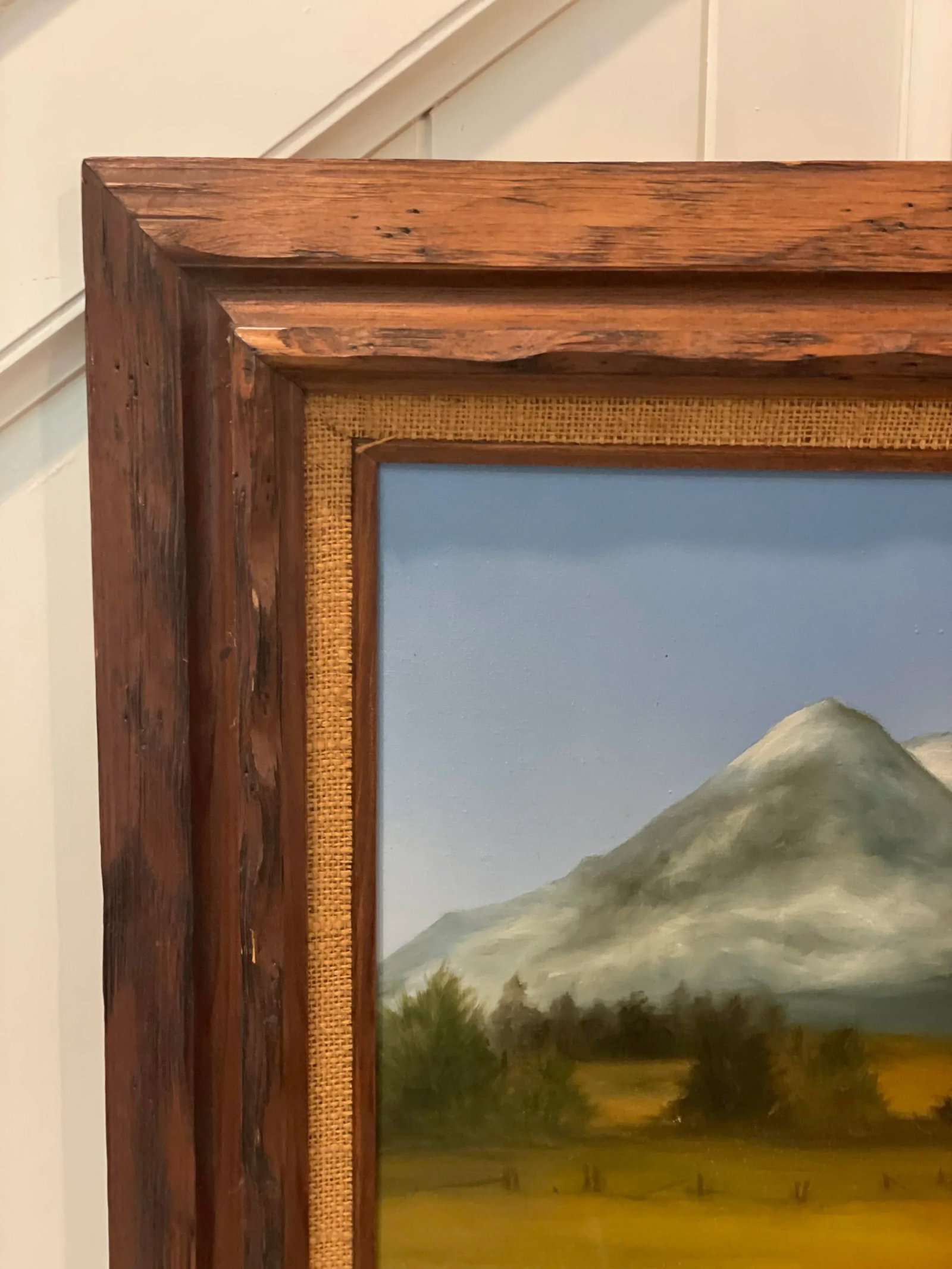 Mid 20th Century Original Signed Painting of a Mountain Range and Field - 5
