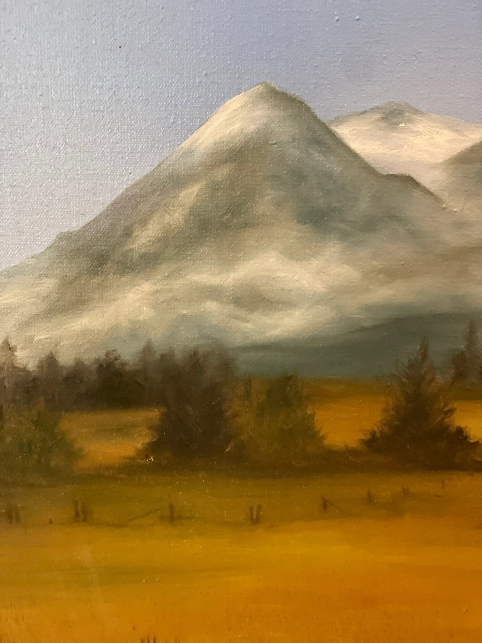 Mid 20th Century Original Signed Painting of a Mountain Range and Field - 6
