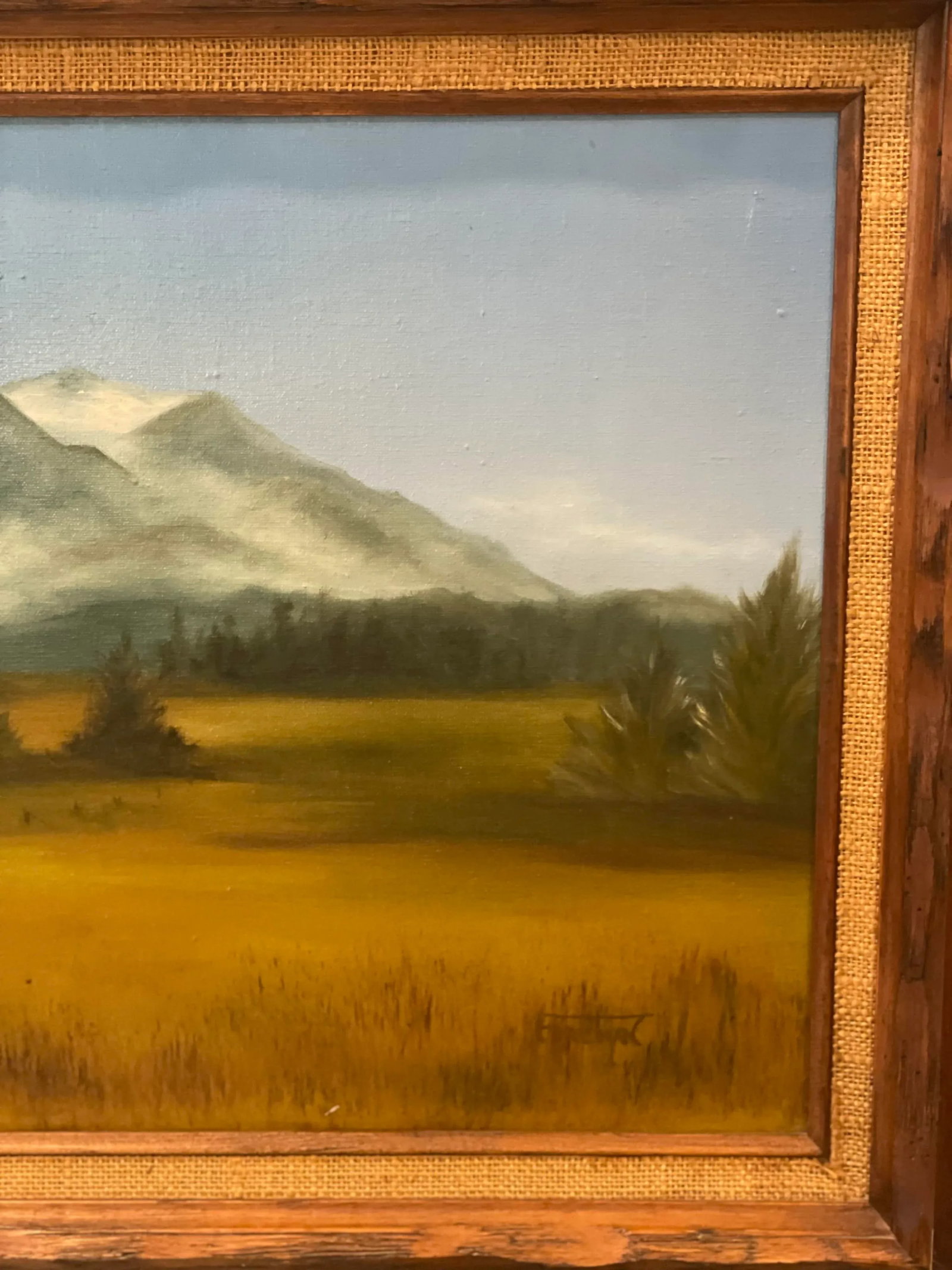 Mid 20th Century Original Signed Painting of a Mountain Range and Field - 7