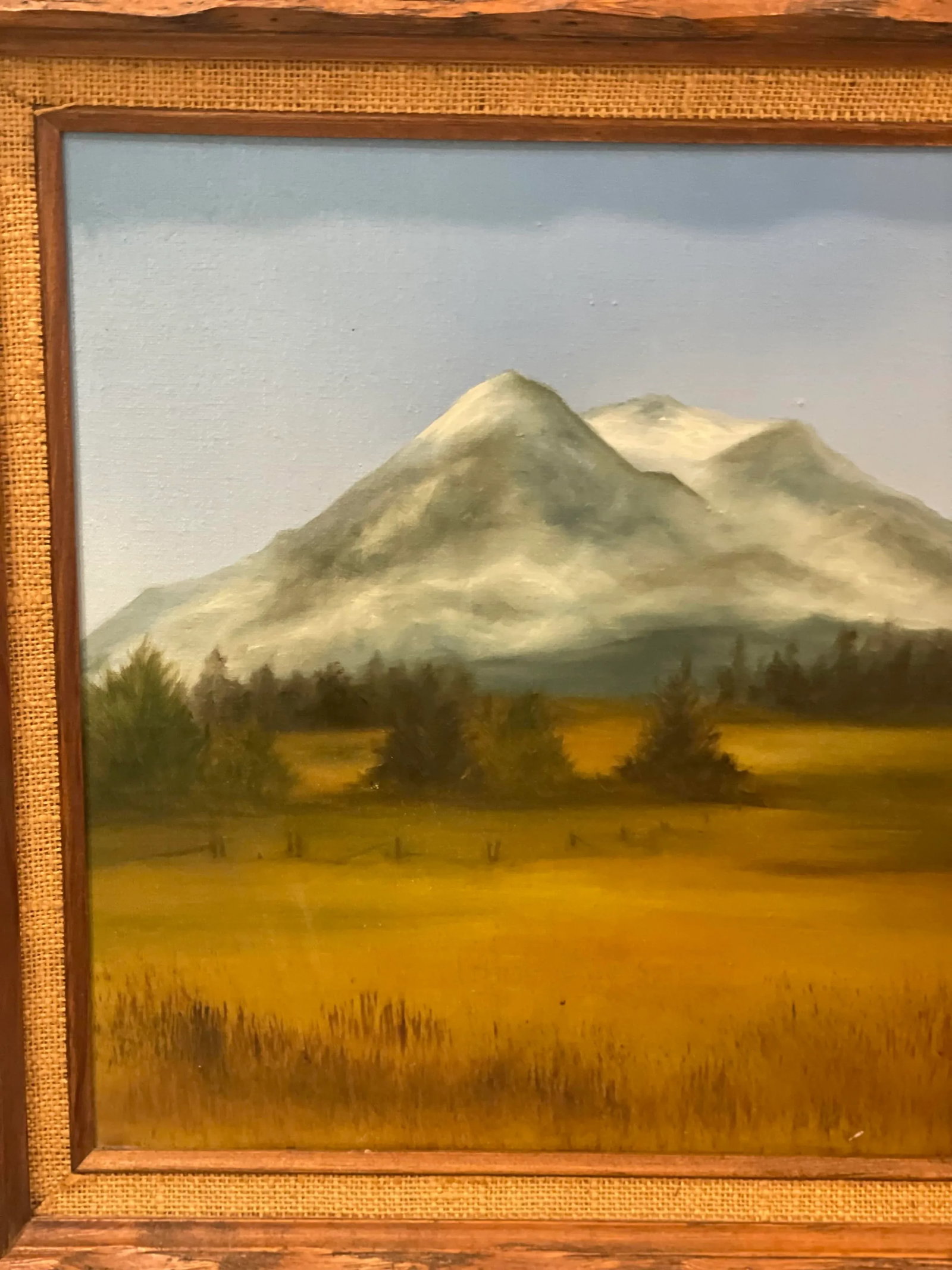 Mid 20th Century Original Signed Painting of a Mountain Range and Field - 8
