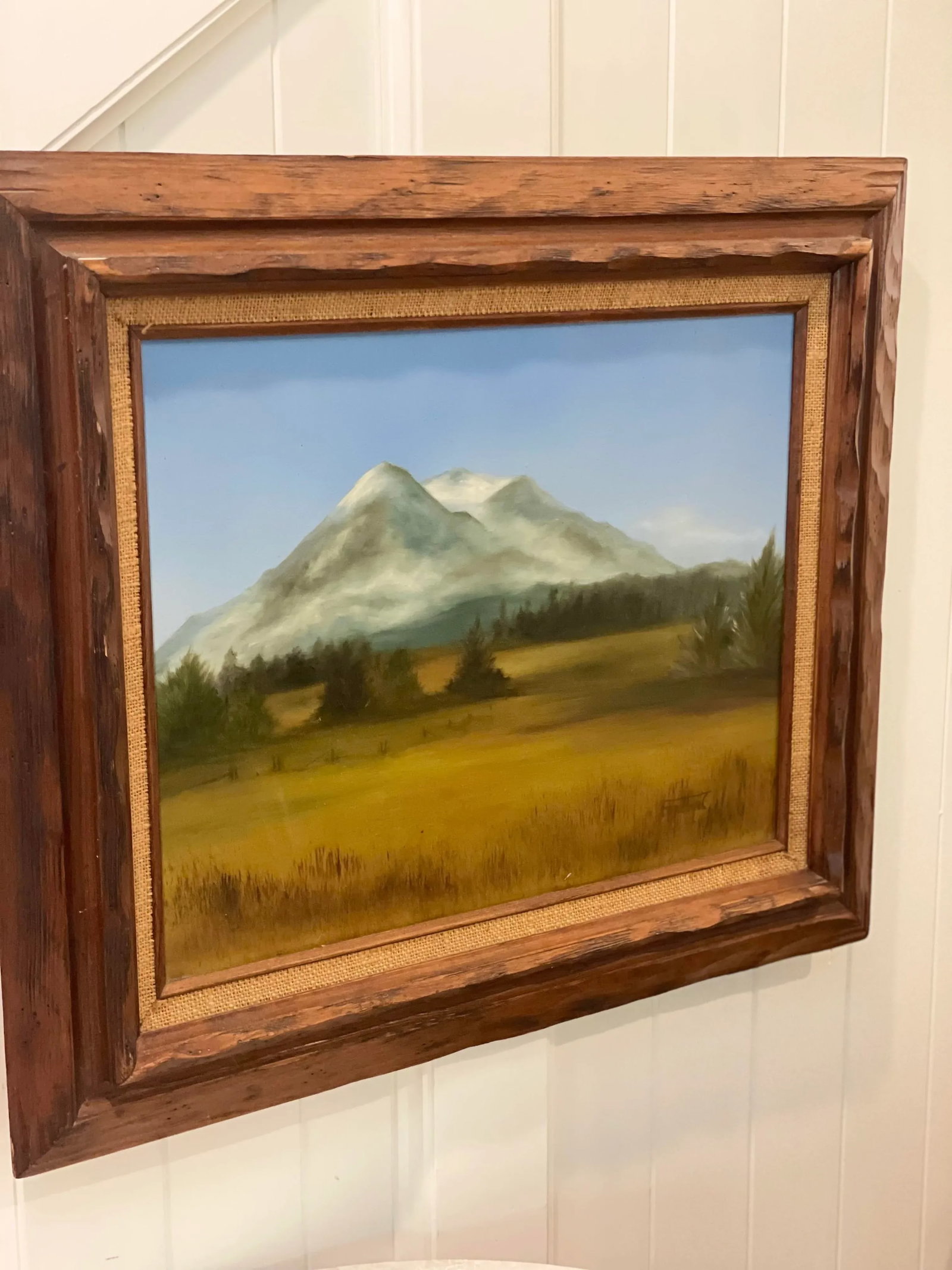 Mid 20th Century Original Signed Painting of a Mountain Range and Field - 9