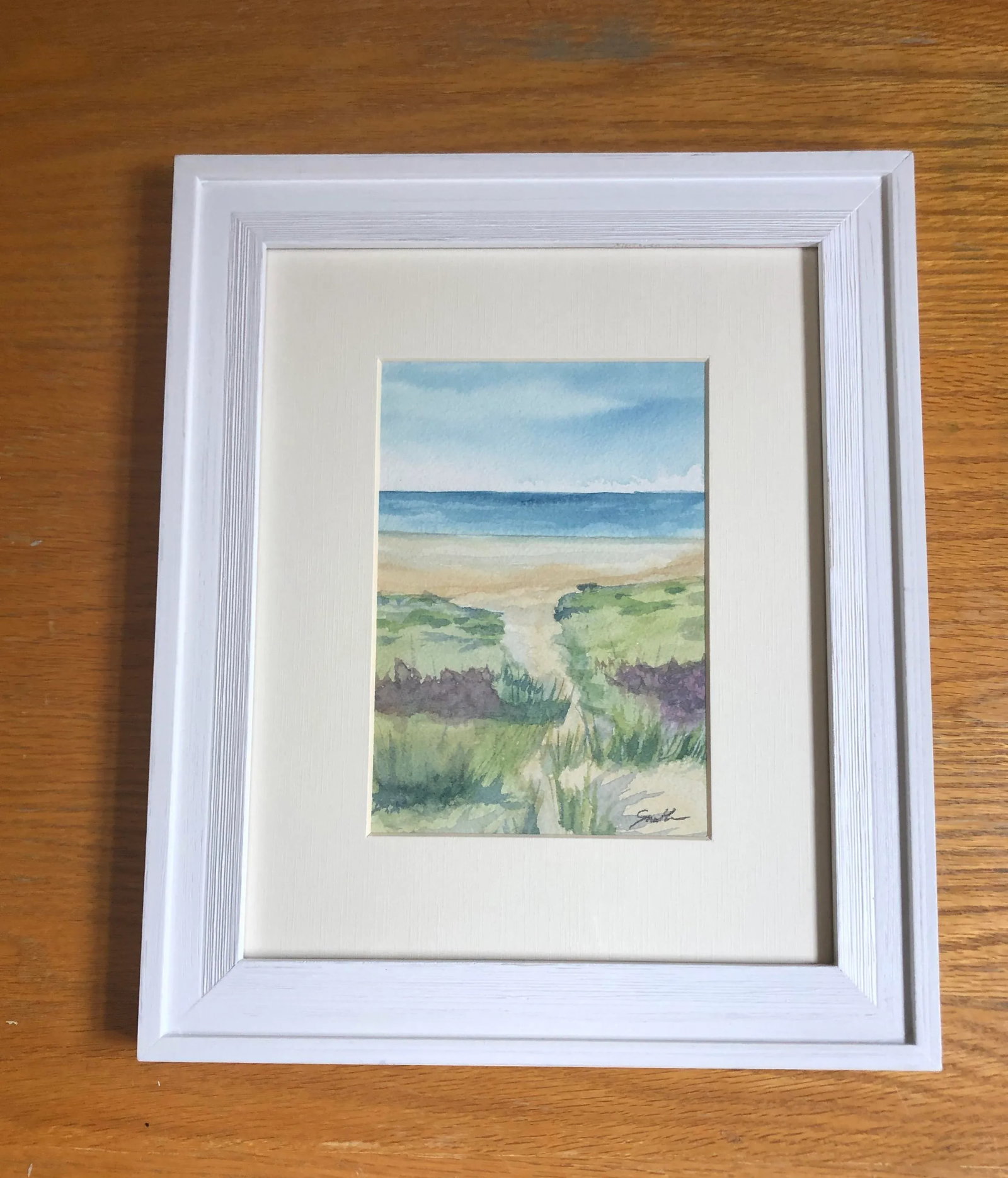"Path to the Beach" Signed Original Framed Watercolor Seascape by Nancy Smith - 2
