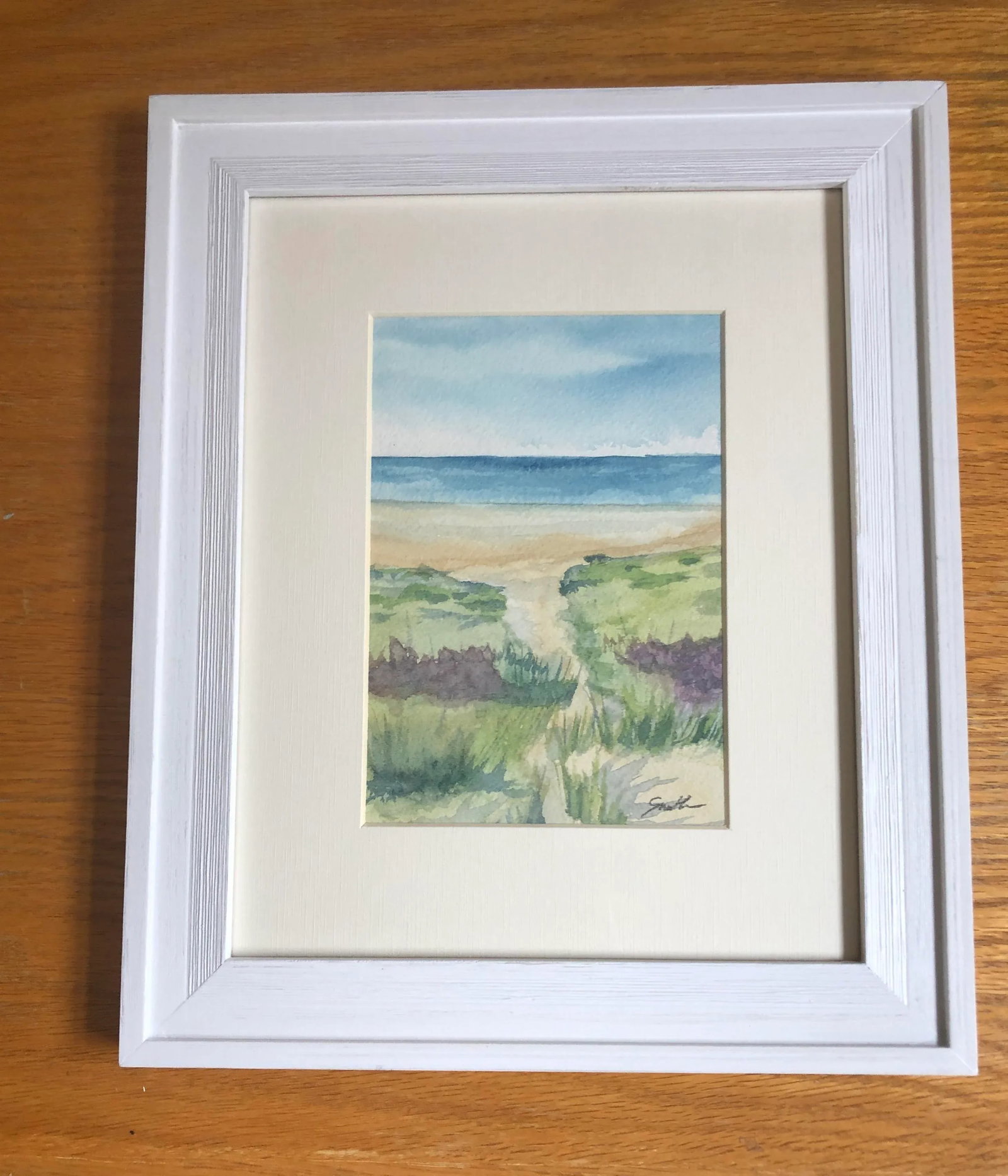 "Path to the Beach" Signed Original Framed Watercolor Seascape by Nancy Smith - 4