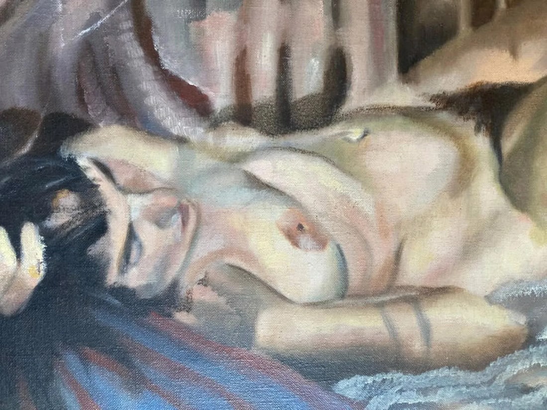 Mid 20th Century "Resting Nude" Framed Oil Portrait Painting by James Wallace - 2