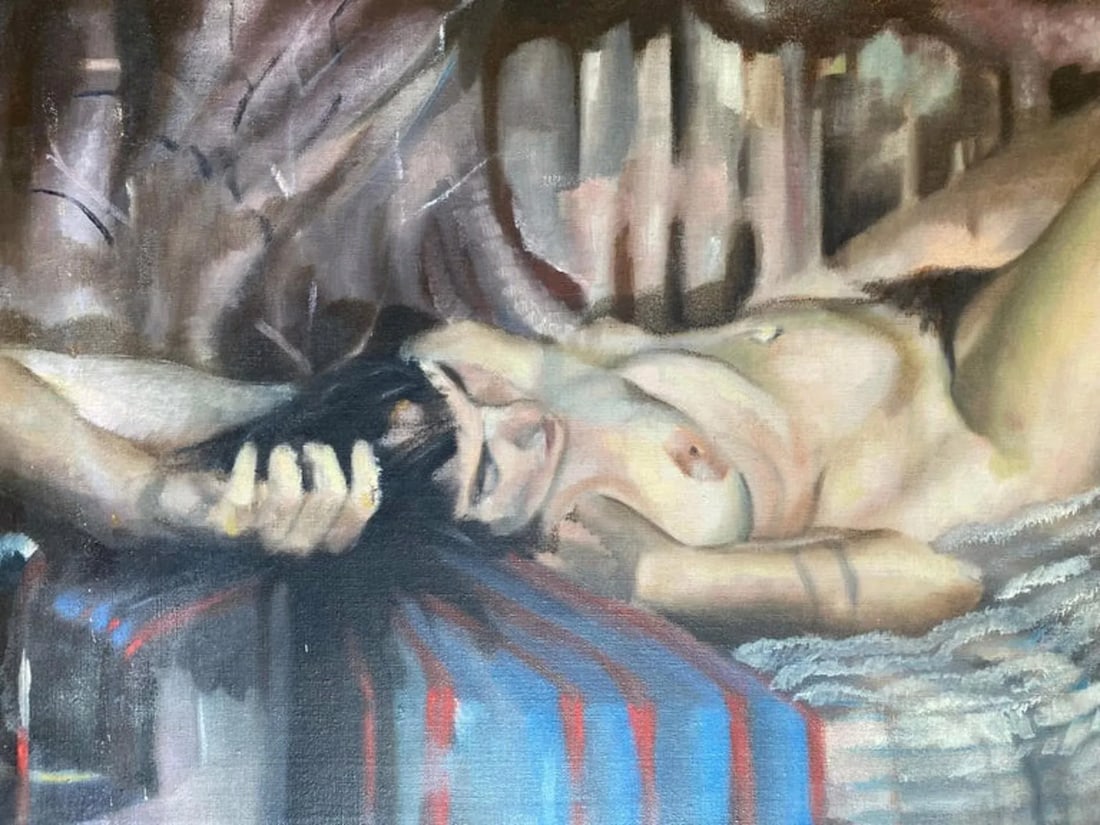Mid 20th Century "Resting Nude" Framed Oil Portrait Painting by James Wallace - 3