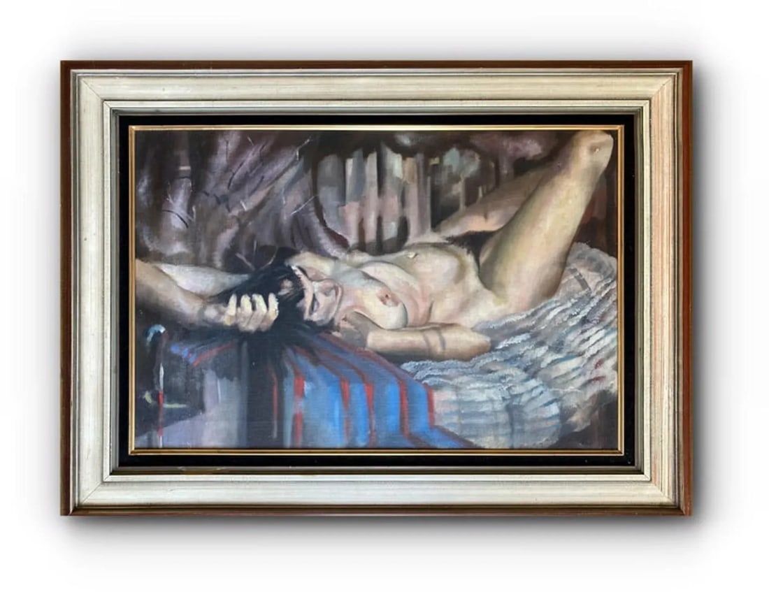 Mid 20th Century "Resting Nude" Framed Oil Portrait Painting by James Wallace - 5