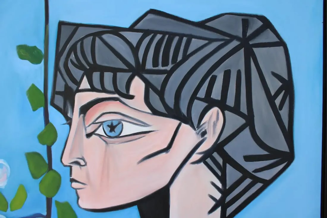1980s Cubist Portrait Oil Painting on Canvas by Sharon Ross, Framed - 5