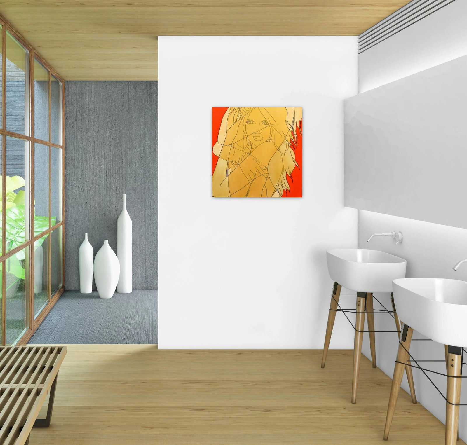 "Untitled (Fire III)" Contemporary Original Minimalist Figurative Painting by Hilary Bond - 8
