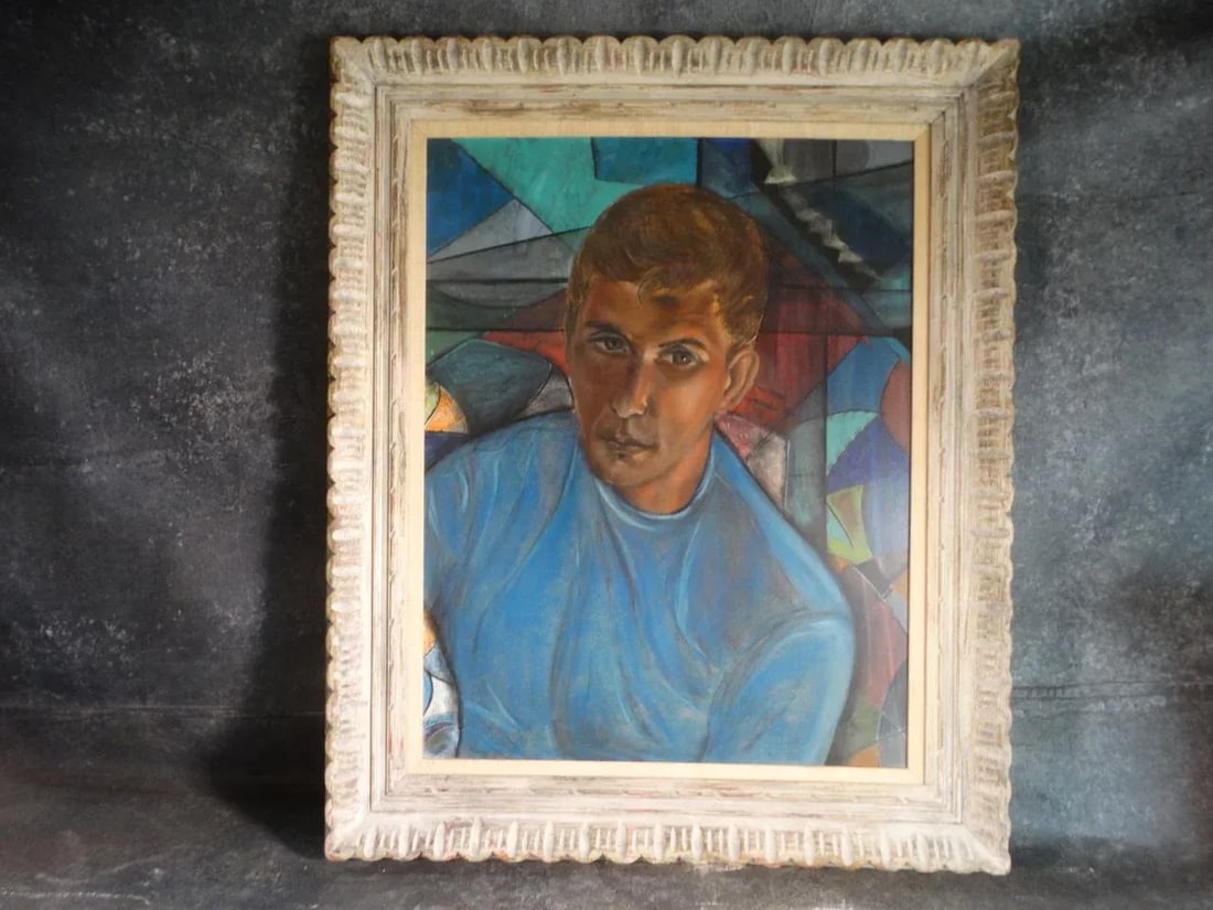 Mid 20th Century "Portrait of a Young Man" Oil Painting on Board by James Hueter, Framed - 2