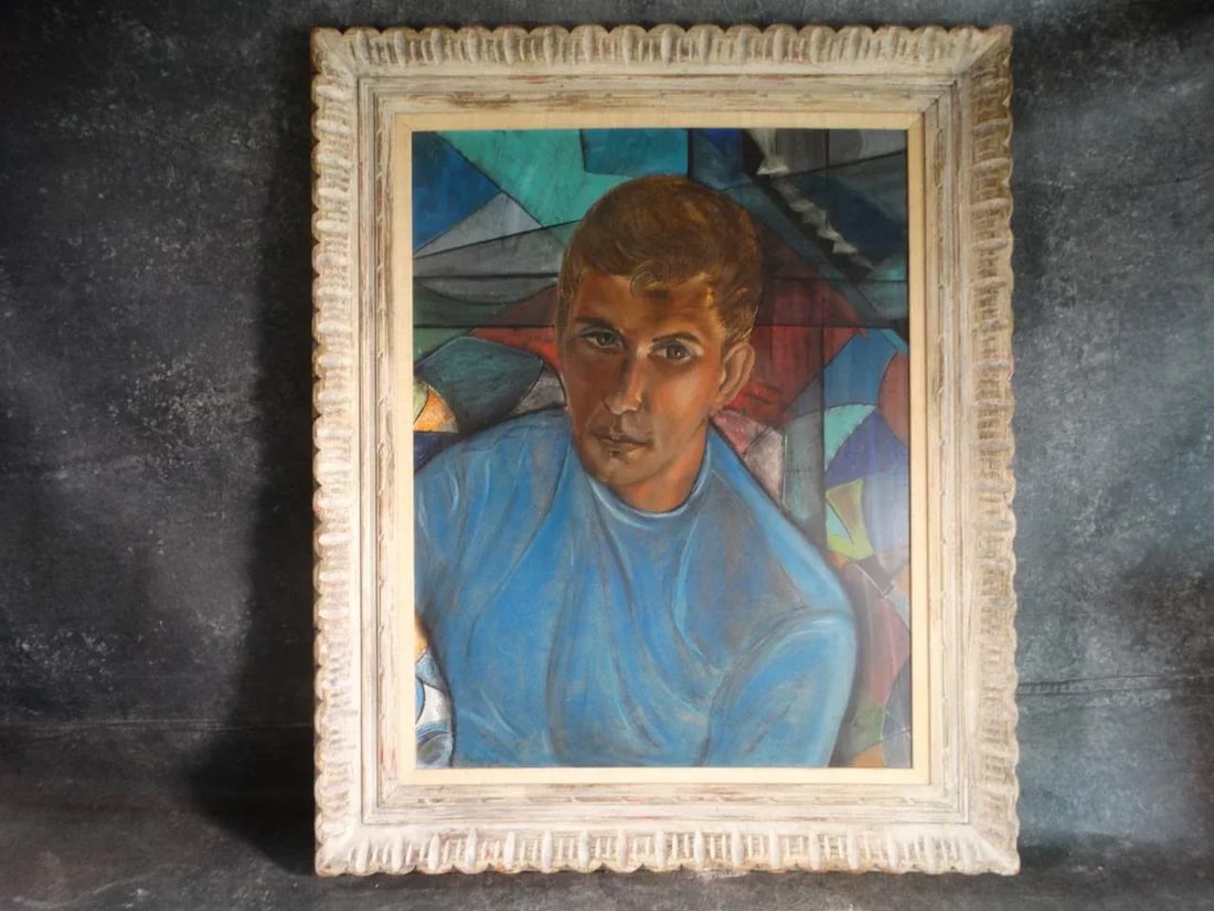 Mid 20th Century "Portrait of a Young Man" Oil Painting on Board by James Hueter, Framed - 9