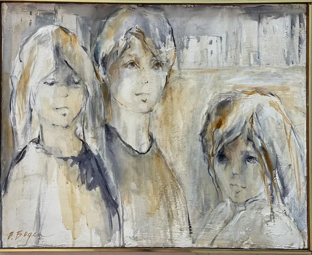 1960s Vintage Original Listed Artist Beverly Bogan Abstract Impressionist Oil Painting 3 Women Mid C - 2