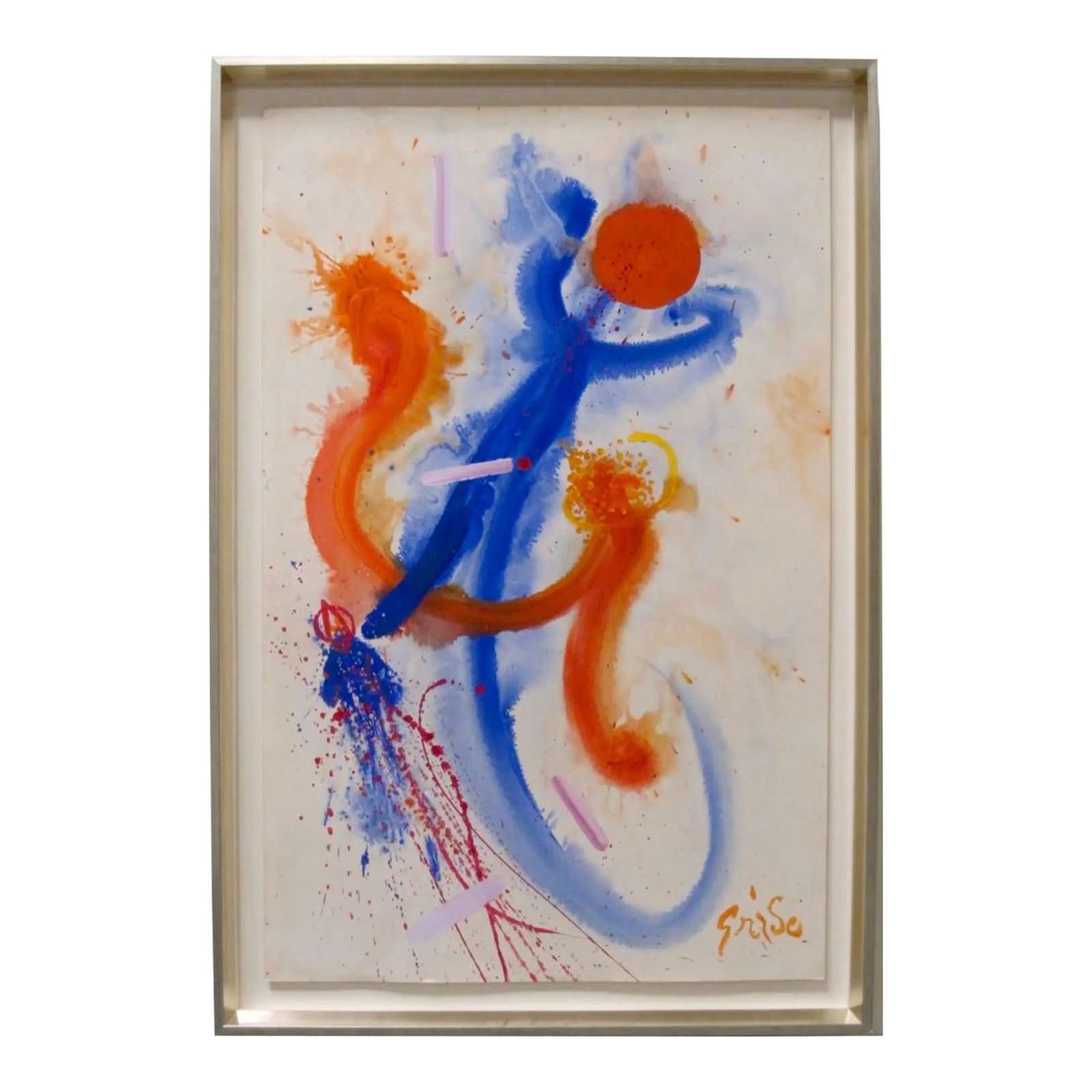 Hendrik Grise Masterwork Abstract Figure Painting Style of Miro Francis: MASTERWORK! This is a stunning Original Mixed Media Painting on Paper by Listed California Artist, Hendrik Grise (1914-1982). Grise was a prolific artist who was part of many of the major art