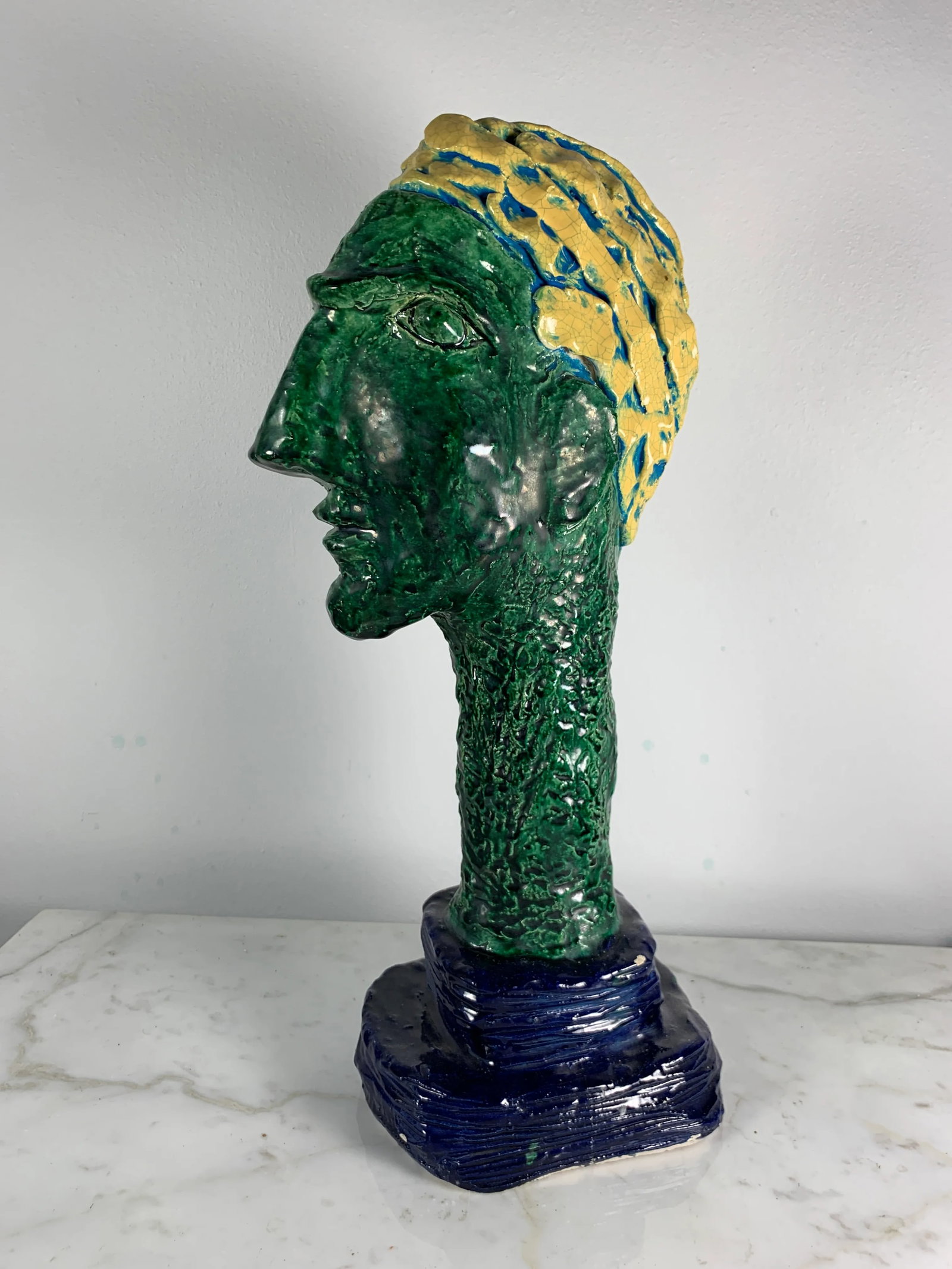 "Study of a Young Man" Vintage Large Modernist Ceramic Head Sculpture - 13