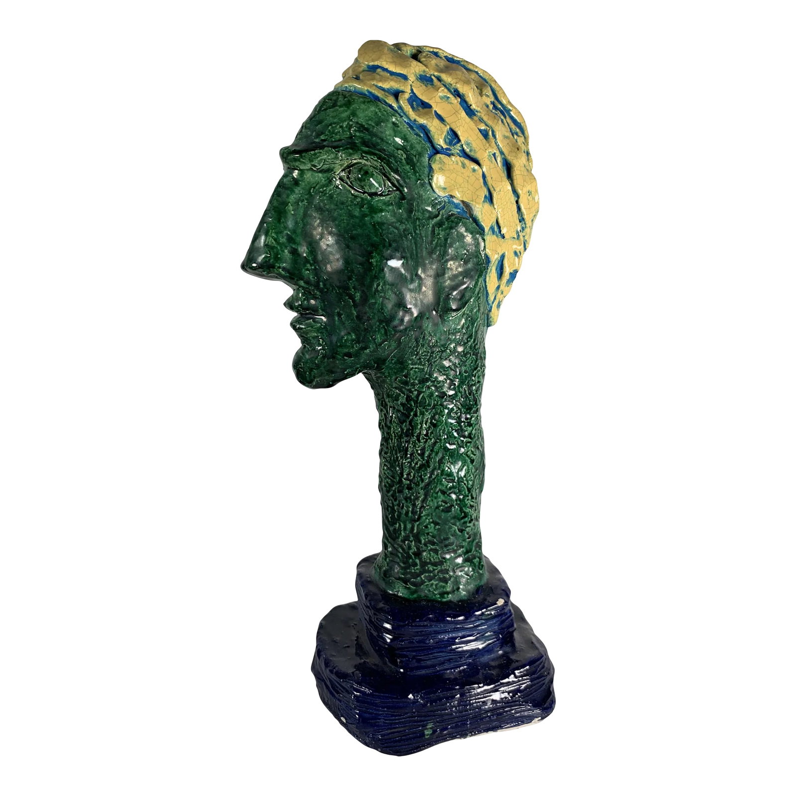 "Study of a Young Man" Vintage Large Modernist Ceramic Head Sculpture (1 of 13)