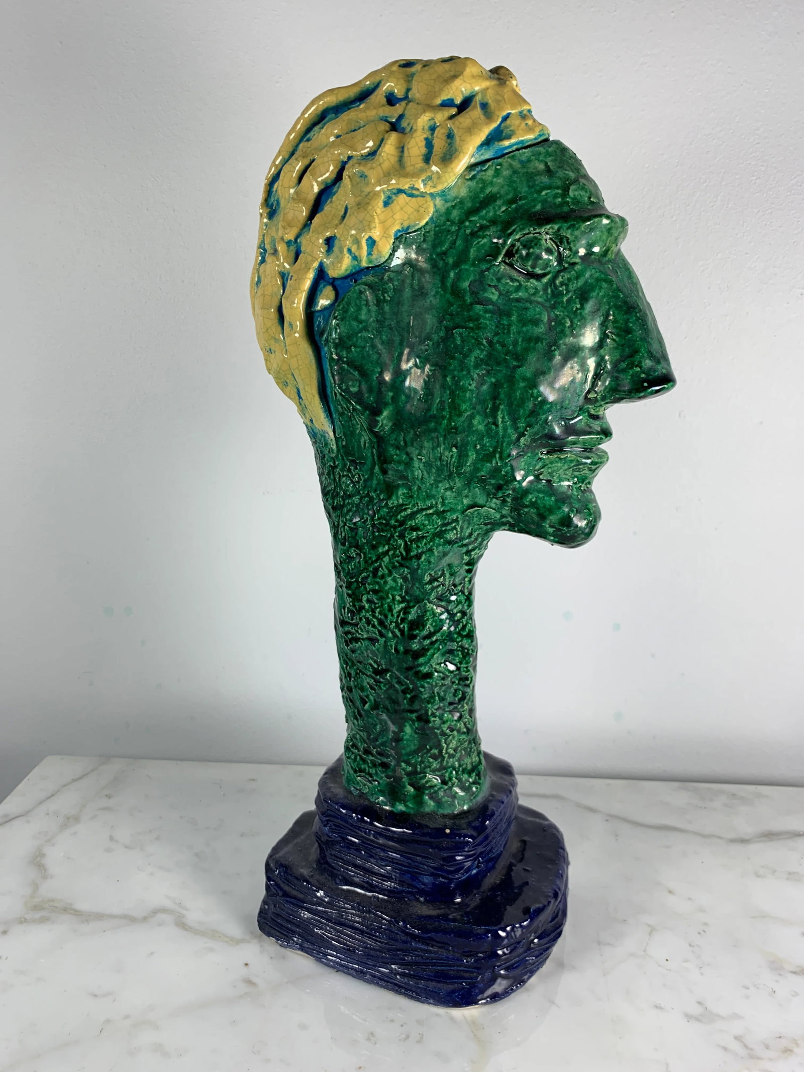 "Study of a Young Man" Vintage Large Modernist Ceramic Head Sculpture - 2