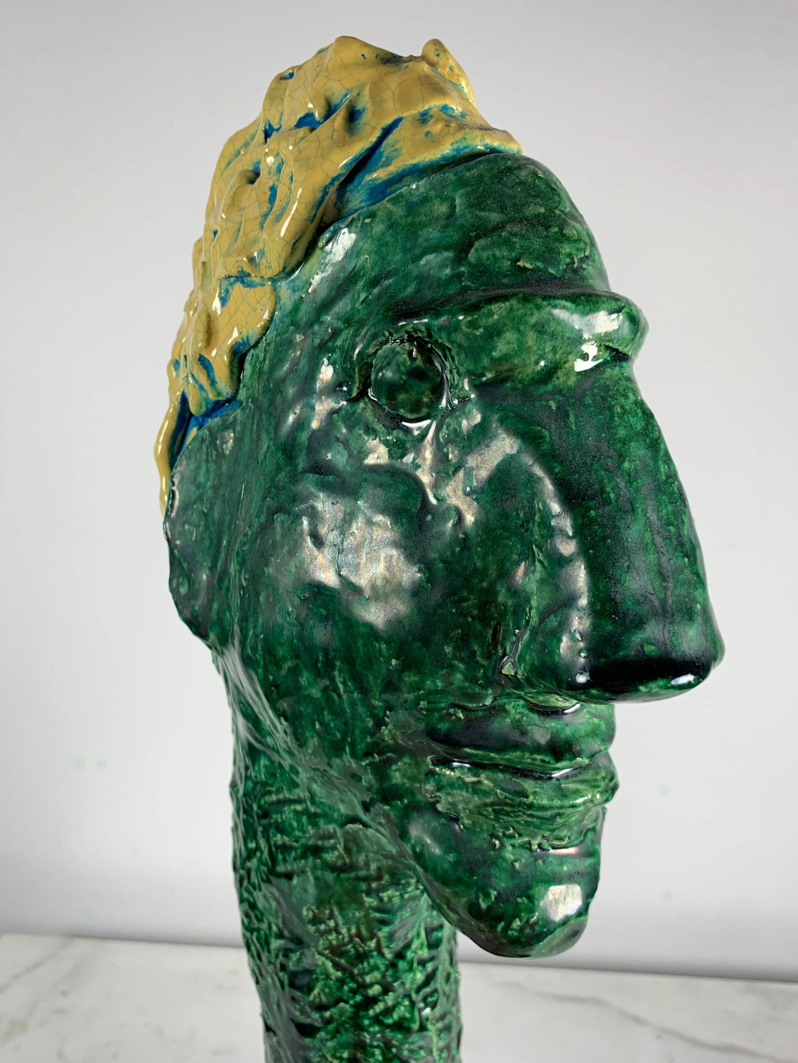 "Study of a Young Man" Vintage Large Modernist Ceramic Head Sculpture - 5