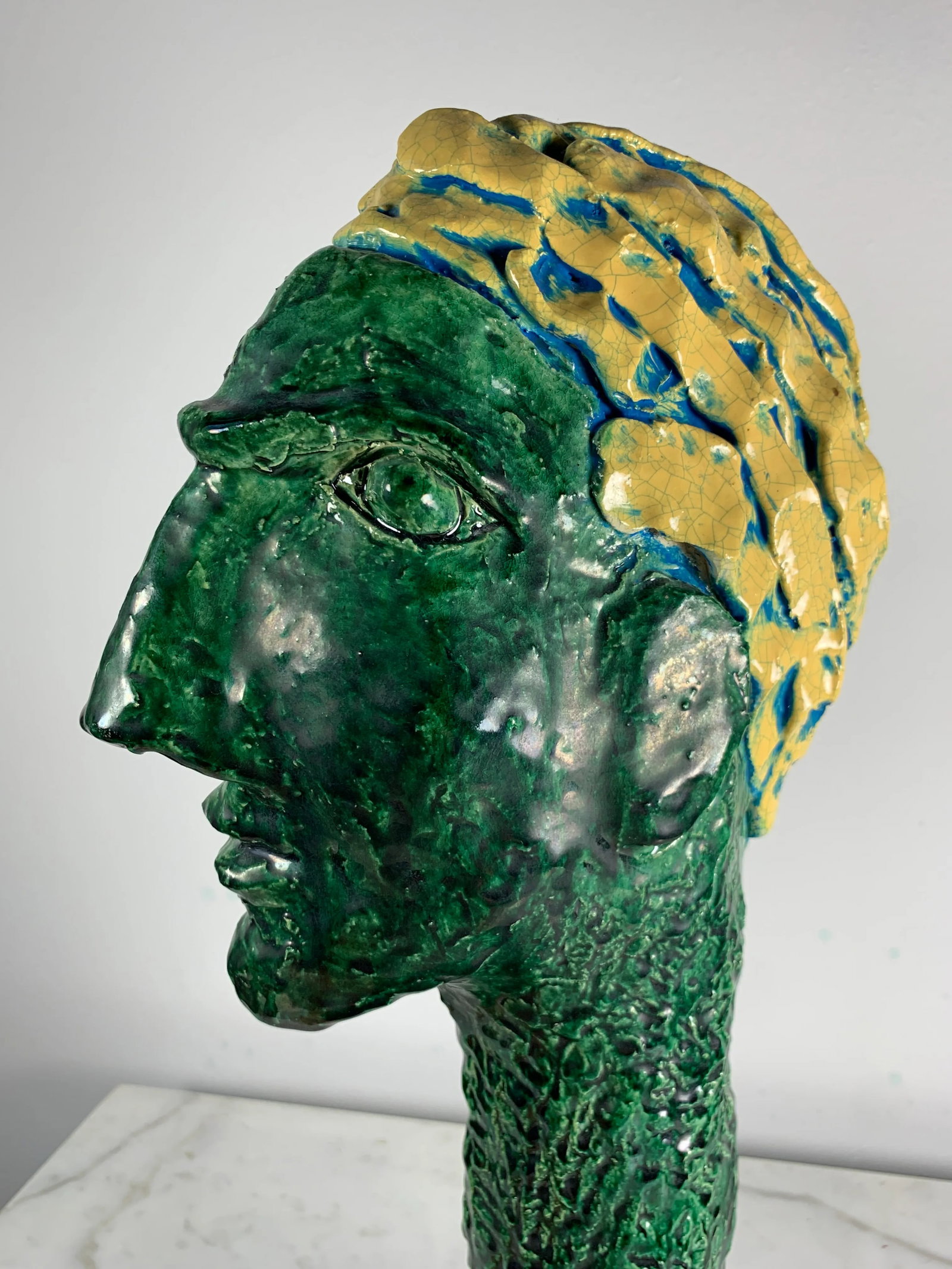 "Study of a Young Man" Vintage Large Modernist Ceramic Head Sculpture - 7