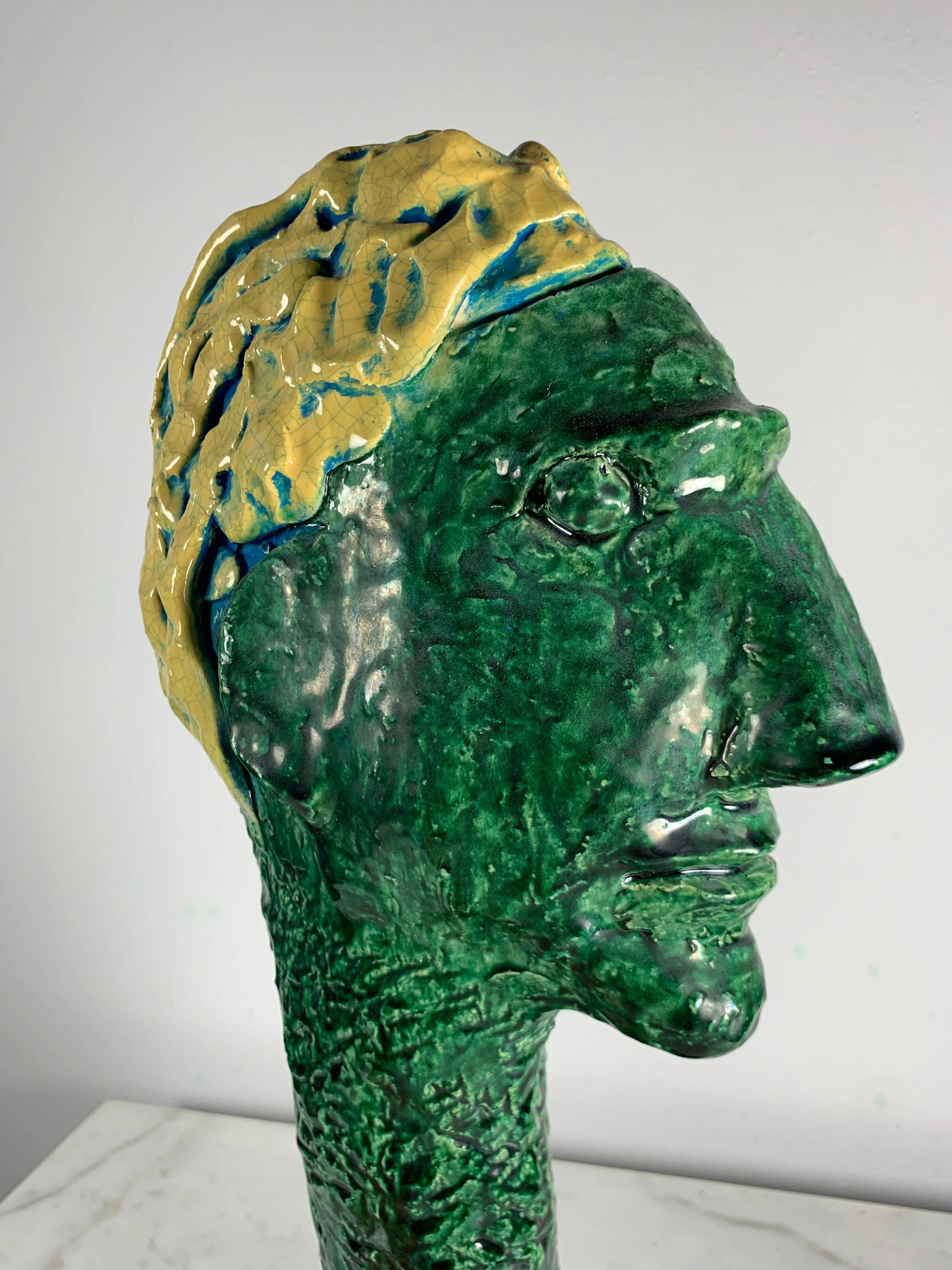"Study of a Young Man" Vintage Large Modernist Ceramic Head Sculpture - 8