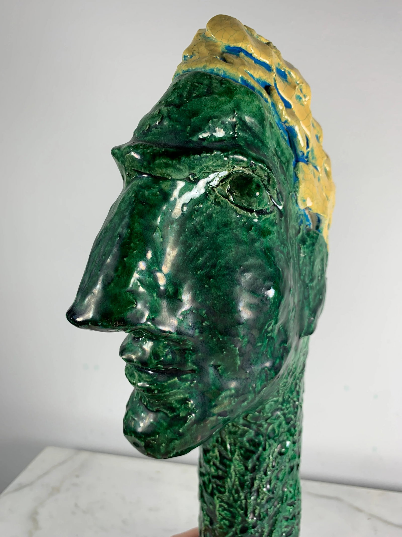 "Study of a Young Man" Vintage Large Modernist Ceramic Head Sculpture - 9